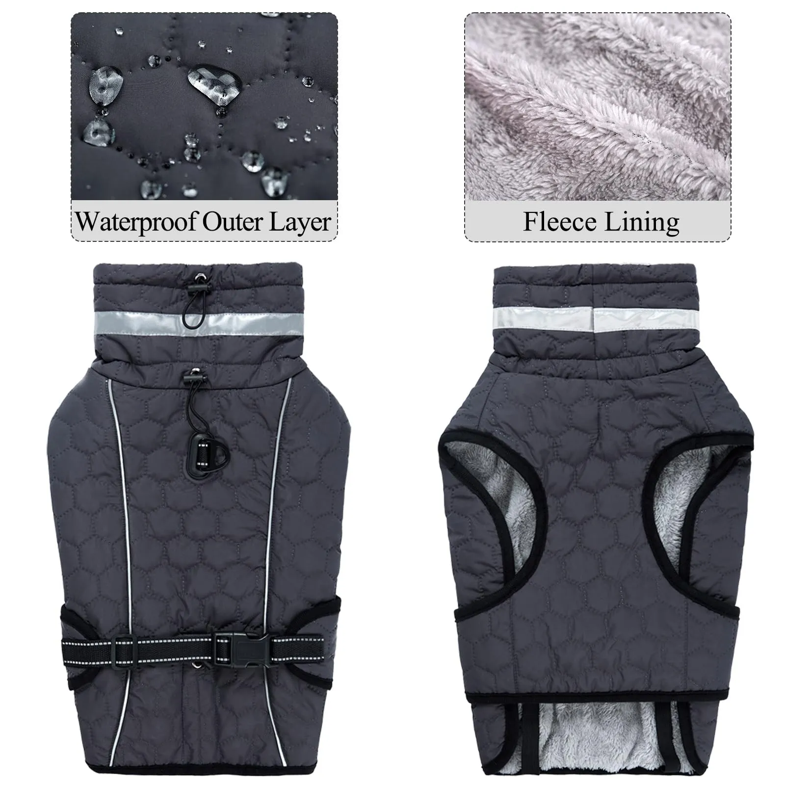 Cyponpy Cappotto Impermeabile Cane Giubbotto Pile per Cani con Imbracatura Invernale Caldo Cappotti Giubbotto Impermeabile per Cani Regolabile Riflettente Cappottino Cane Taglia Piccola Media Grande - immagine 3
