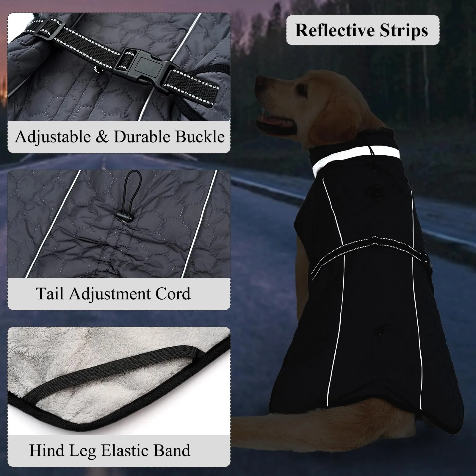 Cyponpy Cappotto Impermeabile Cane Giubbotto Pile per Cani con Imbracatura Invernale Caldo Cappotti Giubbotto Impermeabile per Cani Regolabile Riflettente Cappottino Cane Taglia Piccola Media Grande - immagine 5