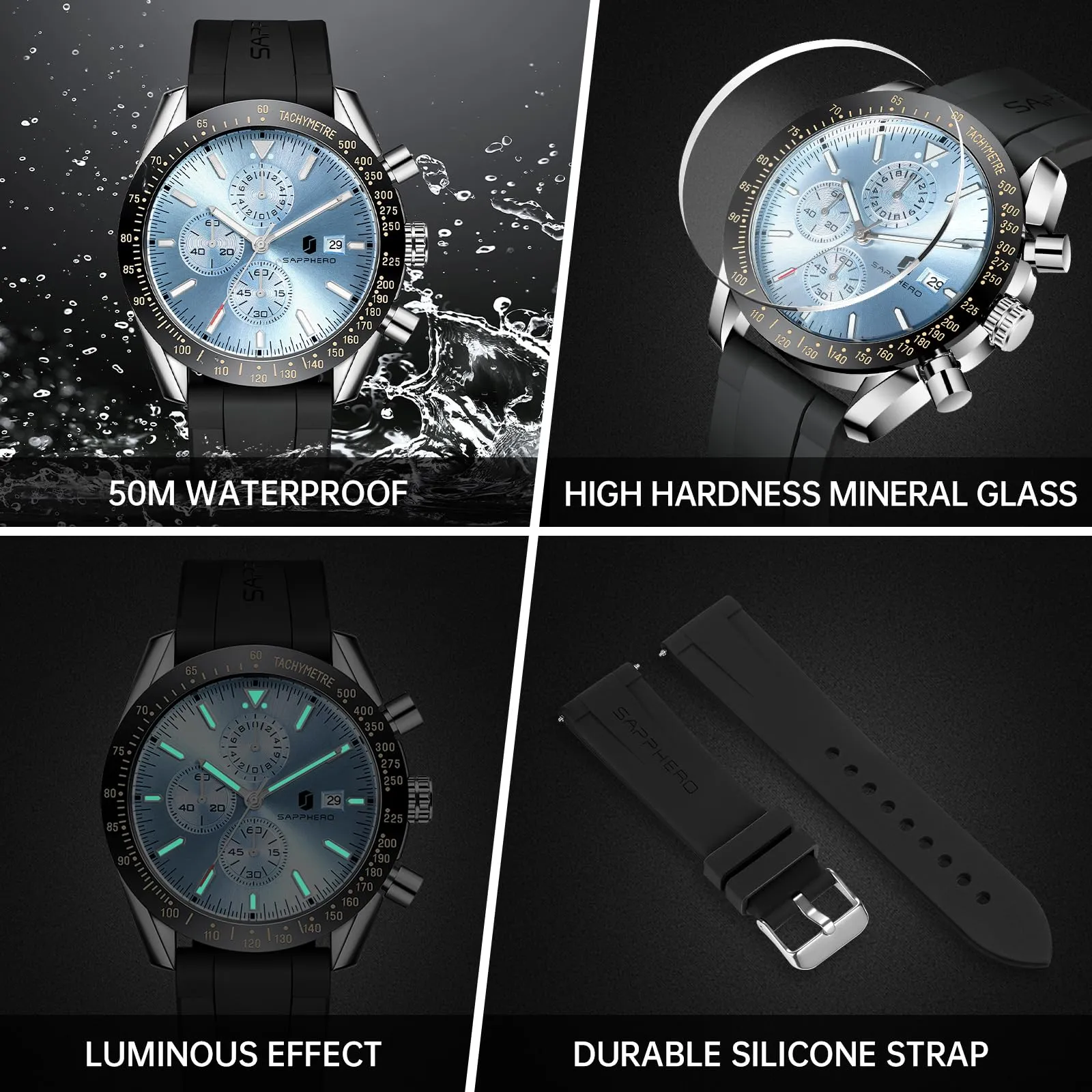 BENYAR BY Orologio Uomo Cronografo Analogico al Quarzo Impermeabile Luminoso Orologio da Polso Sportivo Orologi Regali per Uomo - immagine 5