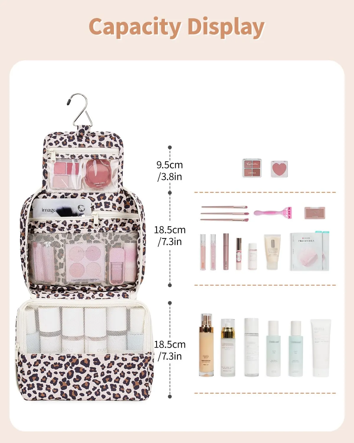 Narwey Beauty case da donna, da appendere, da uomo, Stampa leopardata beige - immagine 2