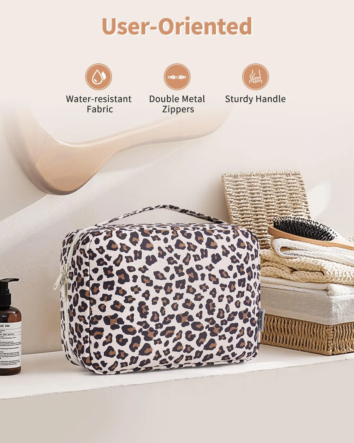 Narwey Beauty case da donna, da appendere, da uomo, Stampa leopardata beige - immagine 6