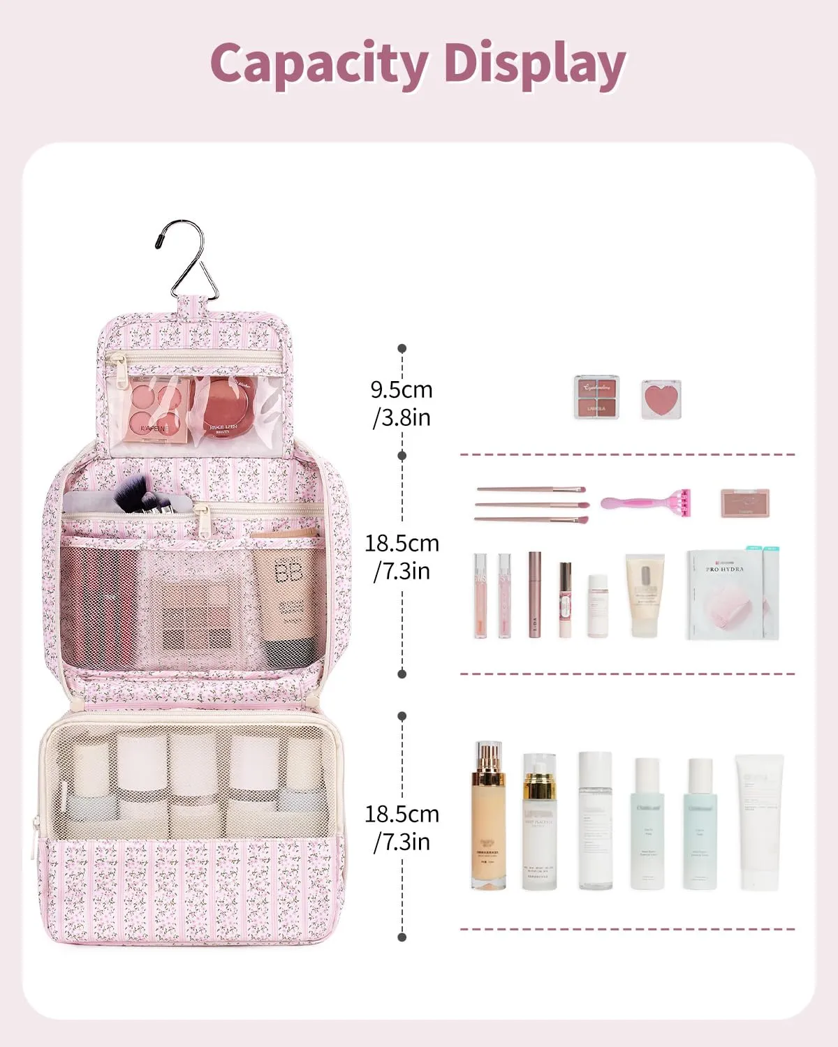Narwey Beauty case da donna, da appendere, da uomo, boccioli rosa, Classico - immagine 3