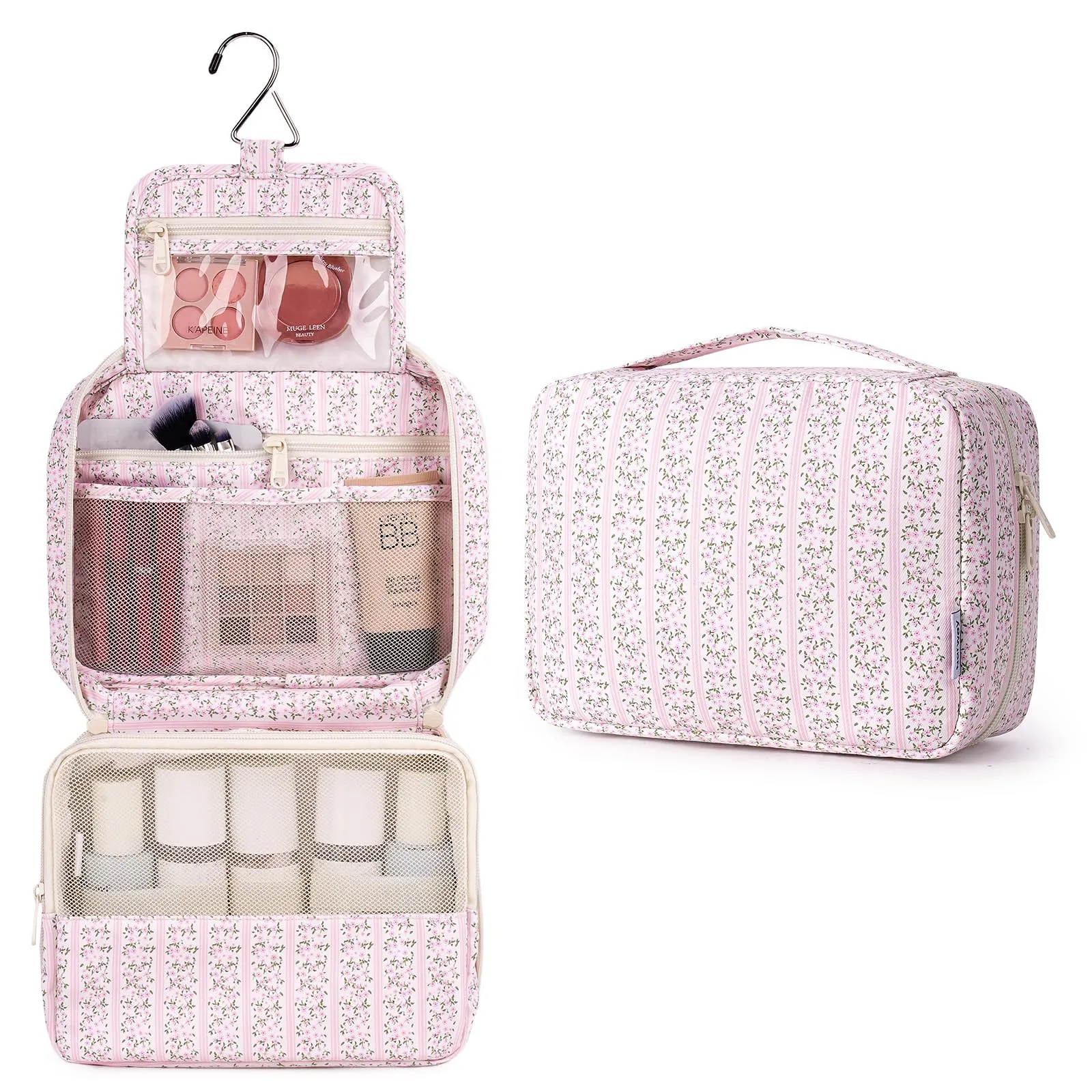 Narwey Beauty case da donna, da appendere, da uomo, boccioli rosa, Classico - immagine 8