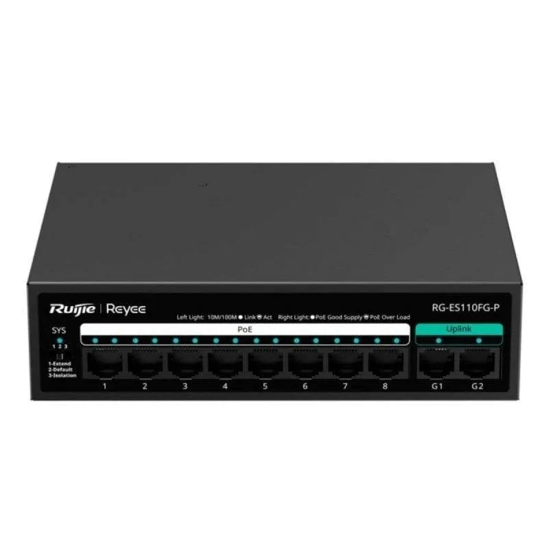 Switch Ruijie RG-ES110FG-P 8 Porte PoE 10/100Mbps + 2 Porte Gigabit 5.6Gbps - immagine 1