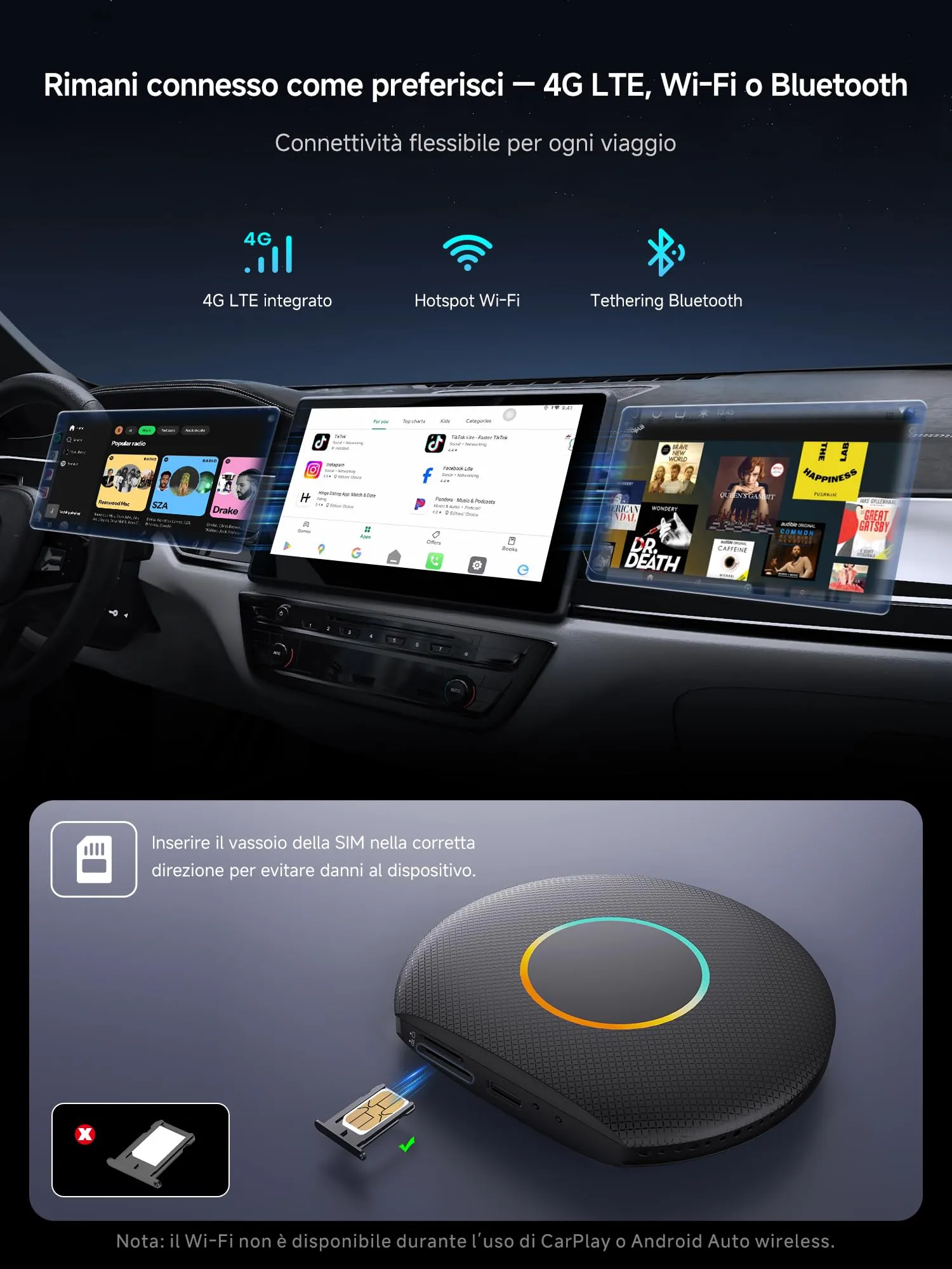 Adattatore Wireless CarPlay, AI Box Android con 4G LTE | GPS | DriveChat AI - immagine 7