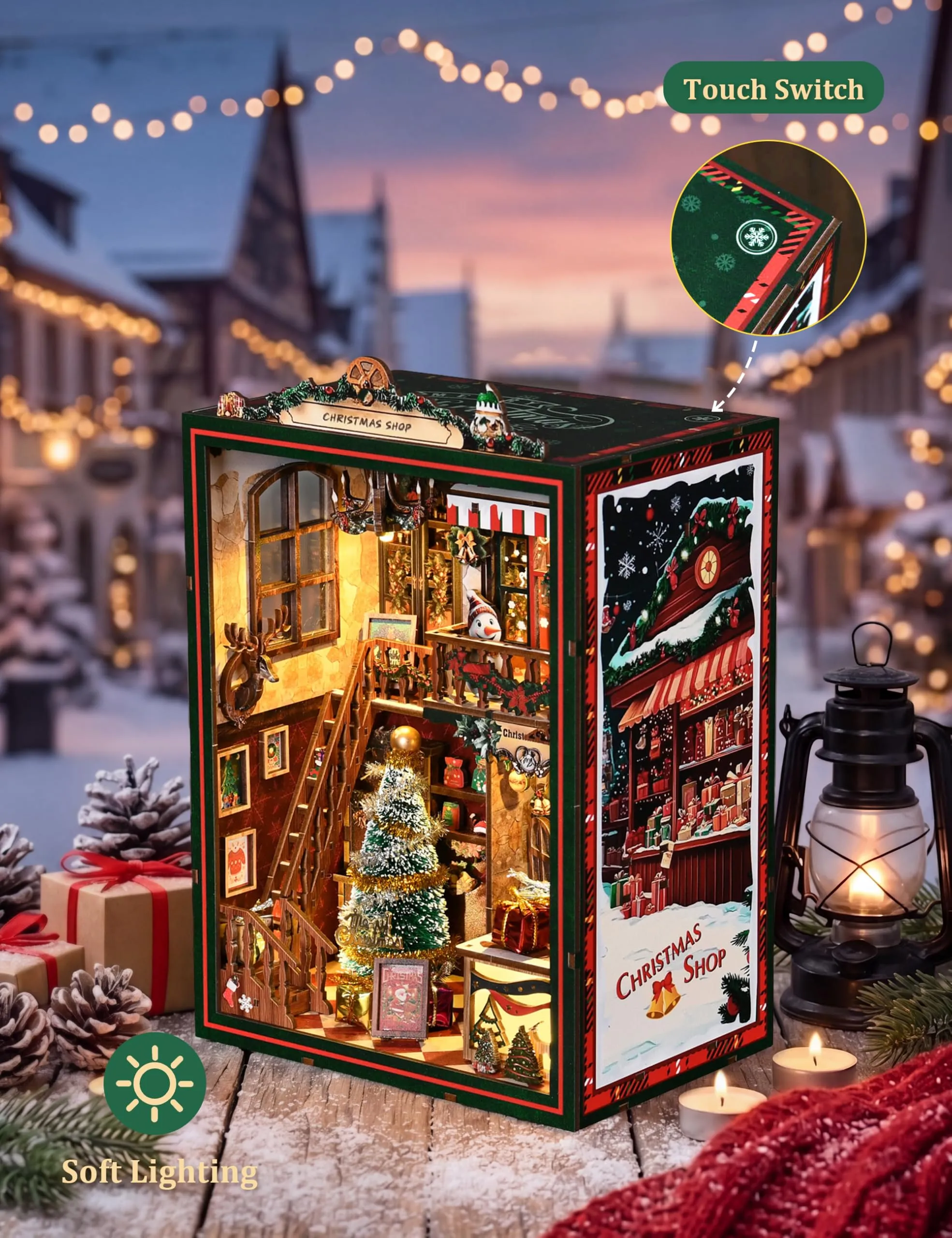 BESSERITE Book Nook Christmas Shop con LED e Musica, Puzzle 3D, 264 Pezzi - immagine 8