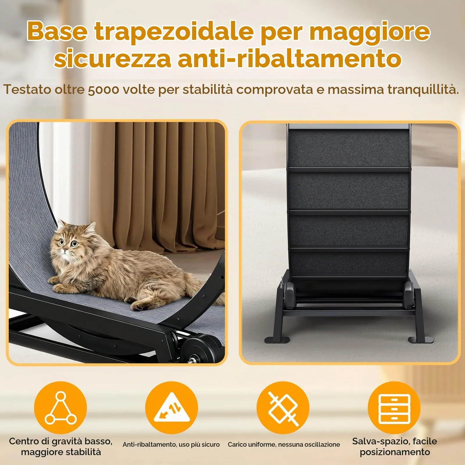 GTPLAYER Ruota per gatti Ruota per esercizi per gatti M - 75 cm, ultra silenziosa con tappetino rimovibile, adesivi, sistema di bloccaggio, metallo, nero, regali per il vostro gatto - immagine 4
