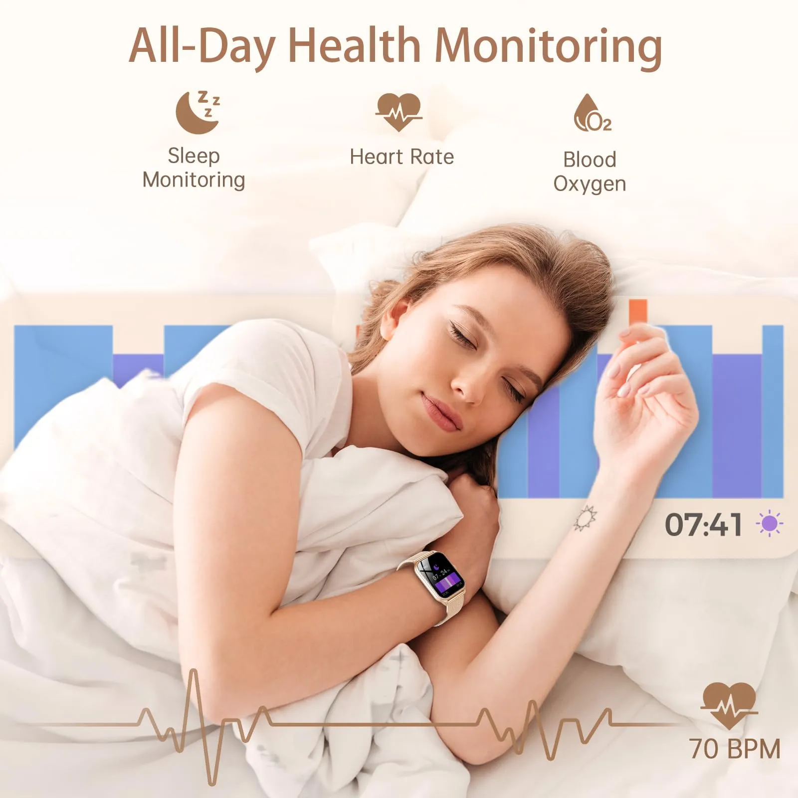 Smartwatch da donna con funzione telefonica, touch screen da 1,83", fitness tracker, 120+ modalità sportive, IP68, impermeabile, smart watch con frequenza cardiaca, monitor del sonno, contapassi - immagine 3