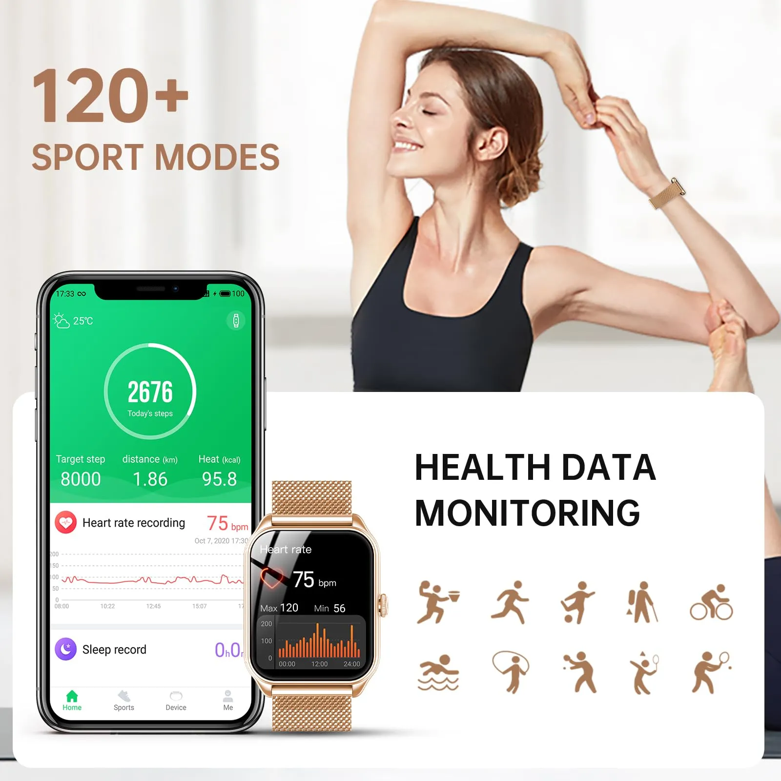 Smartwatch da donna con funzione telefonica, touch screen da 1,83", fitness tracker, 120+ modalità sportive, IP68, impermeabile, smart watch con frequenza cardiaca, monitor del sonno, contapassi - immagine 4