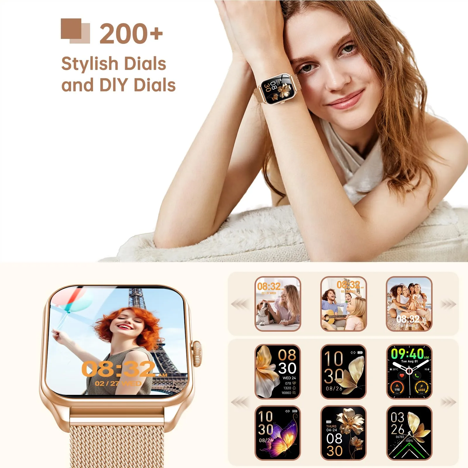 Smartwatch da donna con funzione telefonica, touch screen da 1,83", fitness tracker, 120+ modalità sportive, IP68, impermeabile, smart watch con frequenza cardiaca, monitor del sonno, contapassi - immagine 5