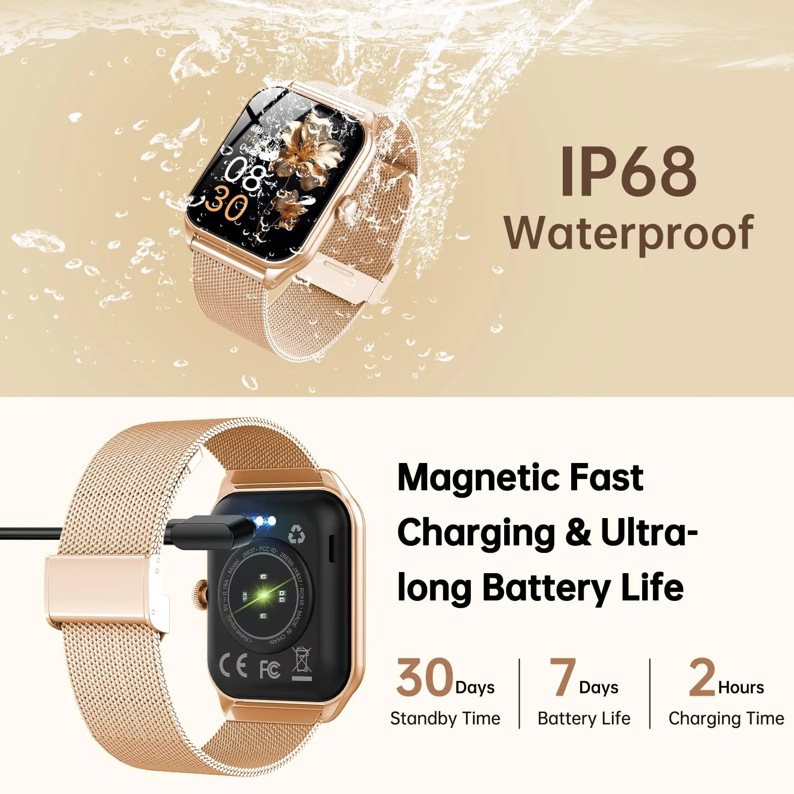 Smartwatch da donna con funzione telefonica, touch screen da 1,83", fitness tracker, 120+ modalità sportive, IP68, impermeabile, smart watch con frequenza cardiaca, monitor del sonno, contapassi - immagine 6