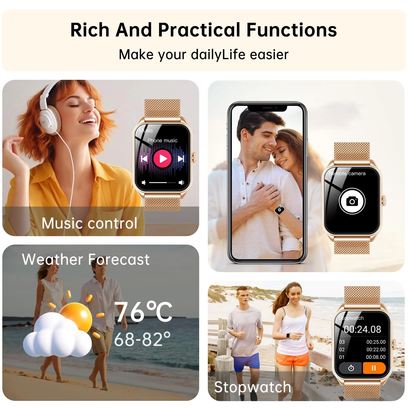 Smartwatch da donna con funzione telefonica, touch screen da 1,83", fitness tracker, 120+ modalità sportive, IP68, impermeabile, smart watch con frequenza cardiaca, monitor del sonno, contapassi - immagine 7