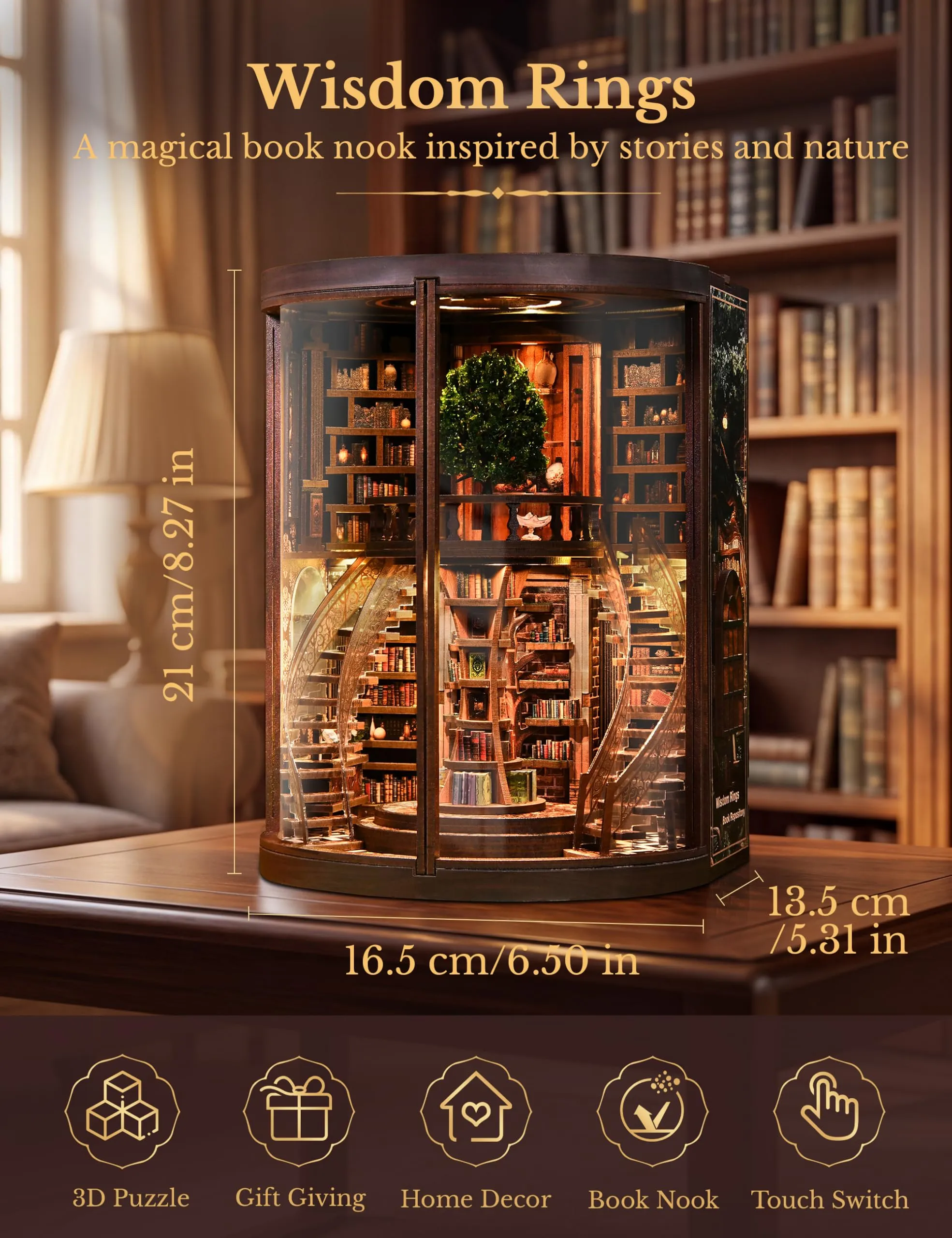 BESSERITE Book Nook Biblioteca con Porte e Luci LED, Puzzle 3D, 356 Pezzi - immagine 4