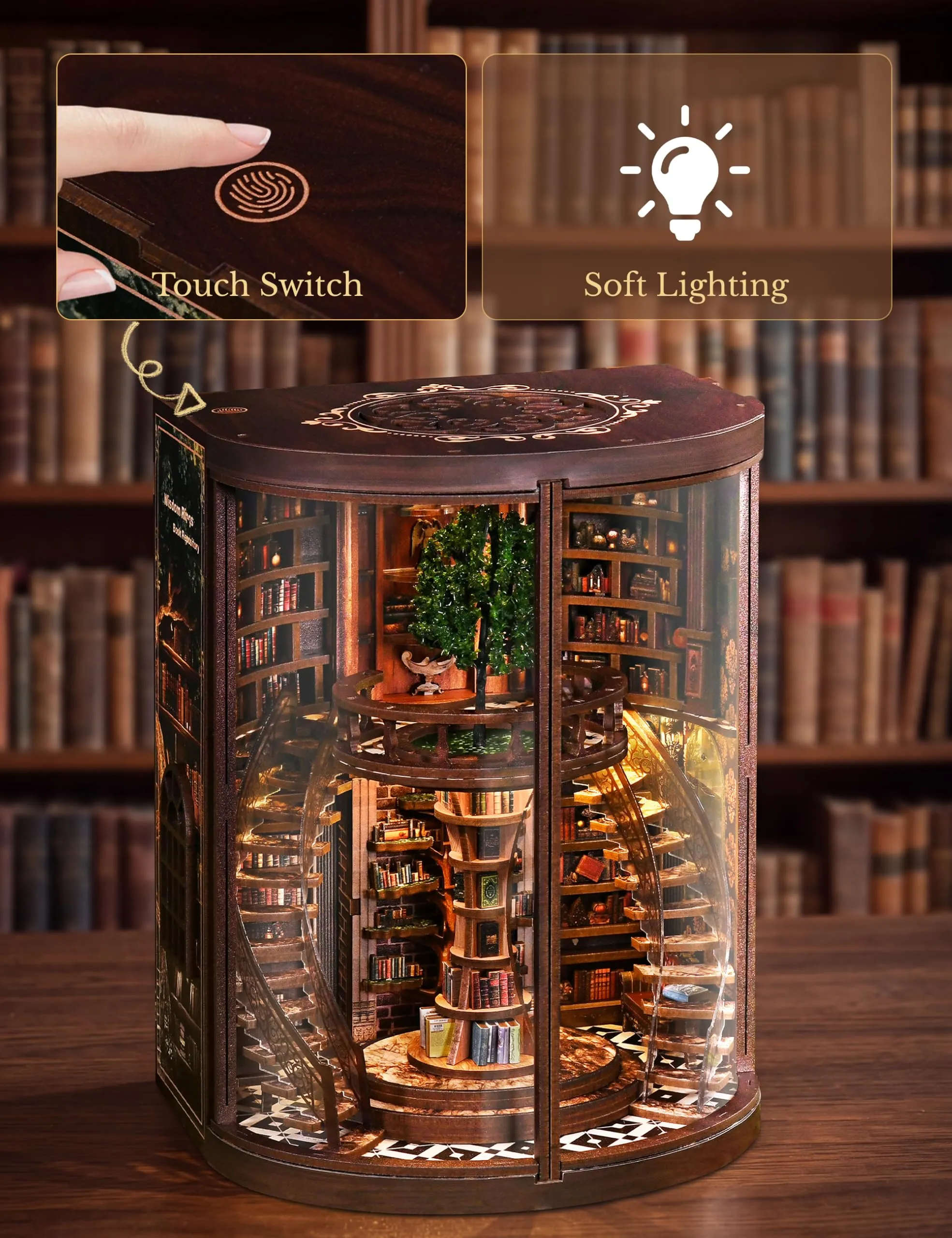 BESSERITE Book Nook Biblioteca con Porte e Luci LED, Puzzle 3D, 356 Pezzi - immagine 5