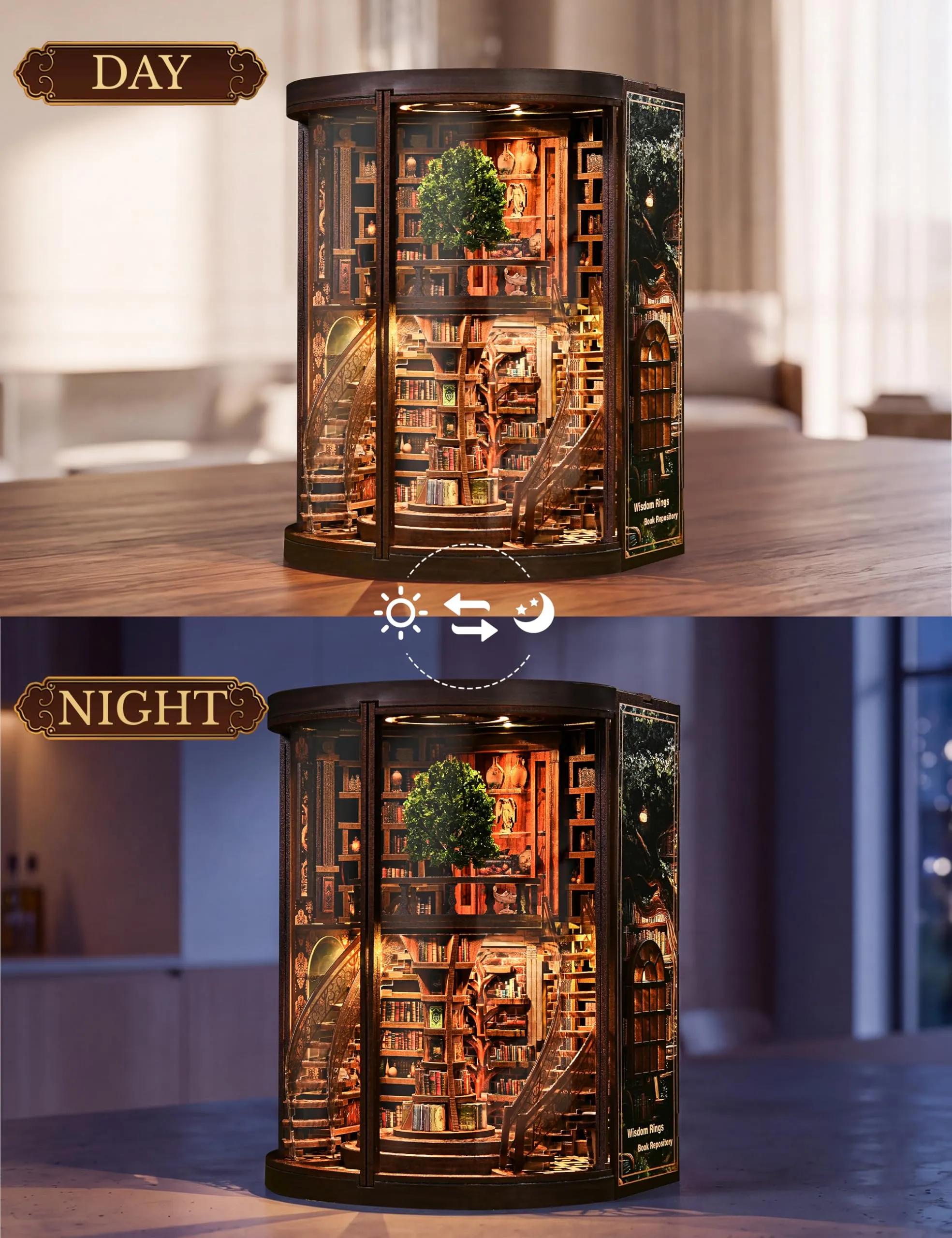 BESSERITE Book Nook Biblioteca con Porte e Luci LED, Puzzle 3D, 356 Pezzi - immagine 6