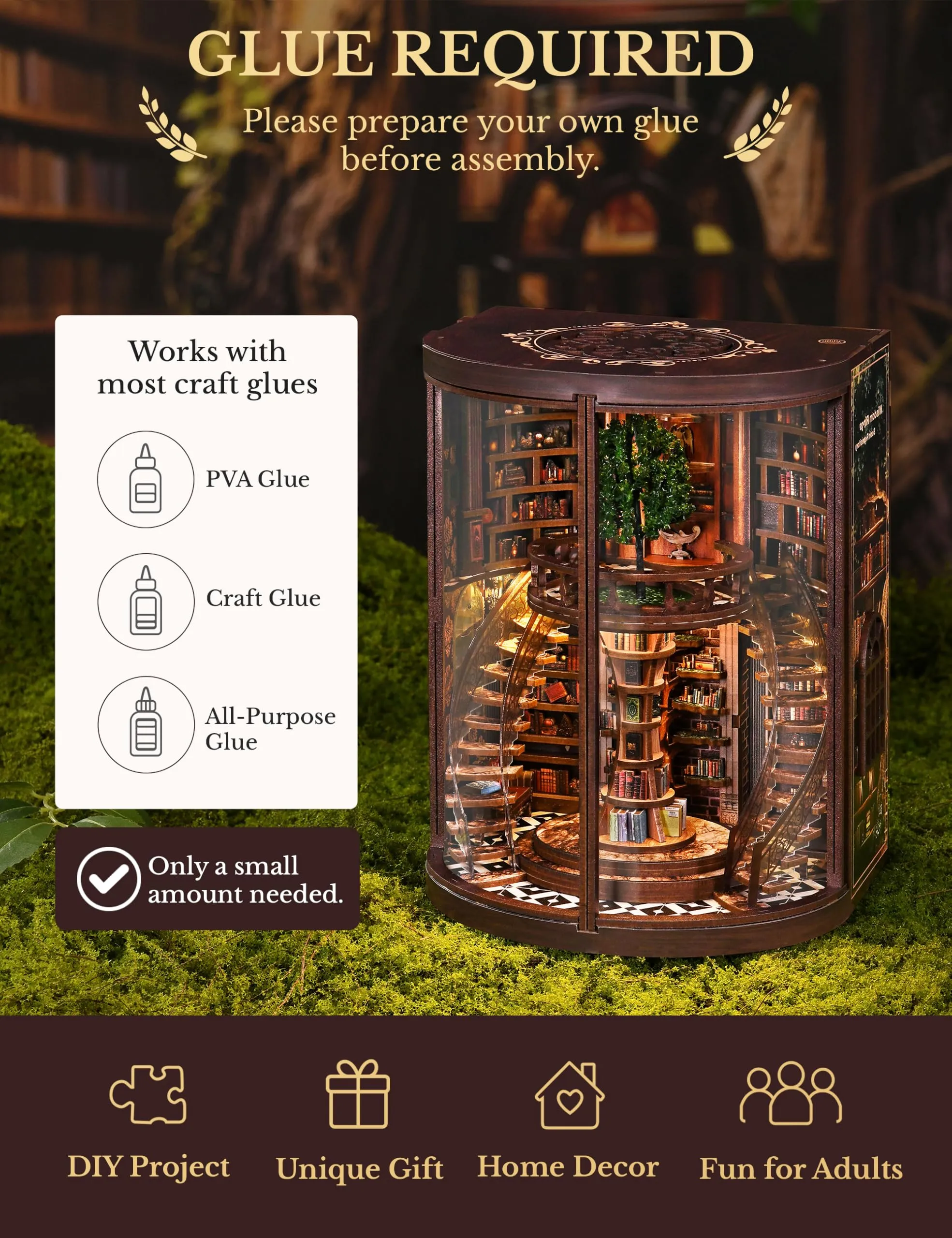 BESSERITE Book Nook Biblioteca con Porte e Luci LED, Puzzle 3D, 356 Pezzi - immagine 9