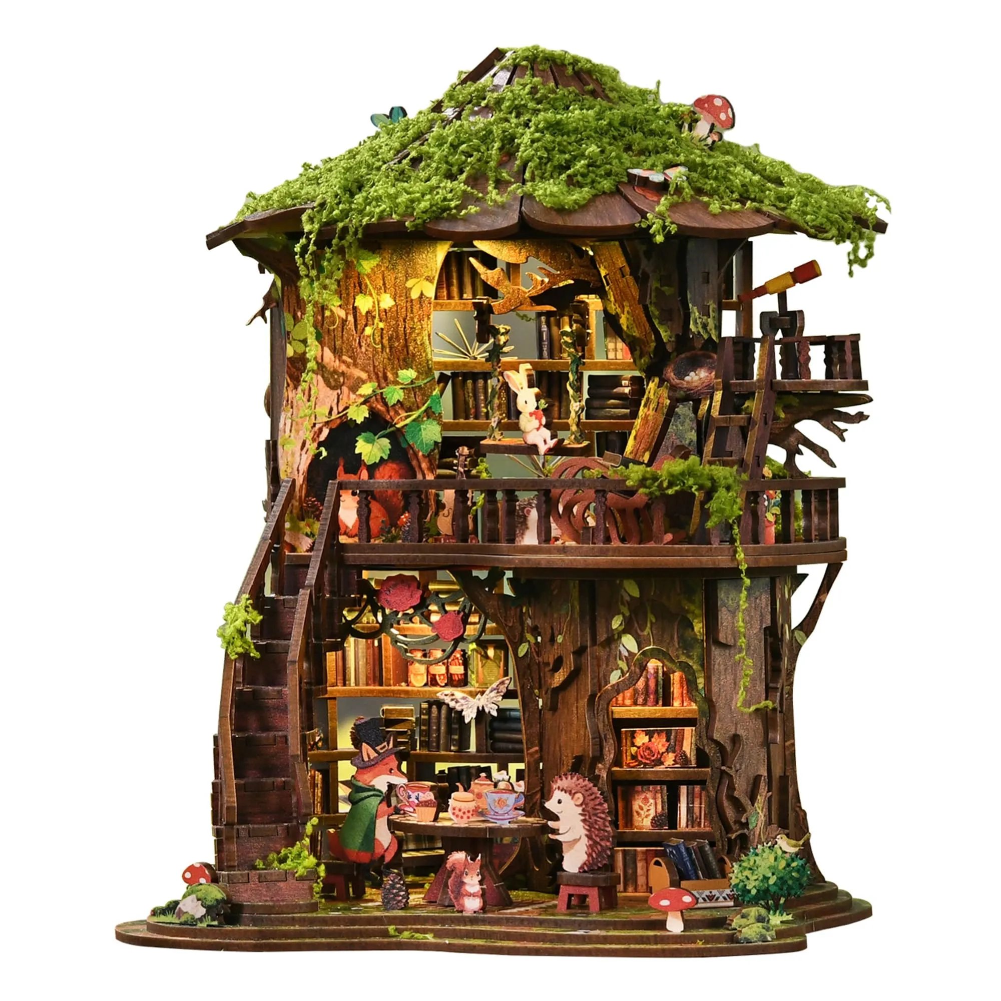 BESSERITE Book Nook Bosco con Sala da Tè, Luci LED, Puzzle 3D, 410 Pezzi - immagine 1
