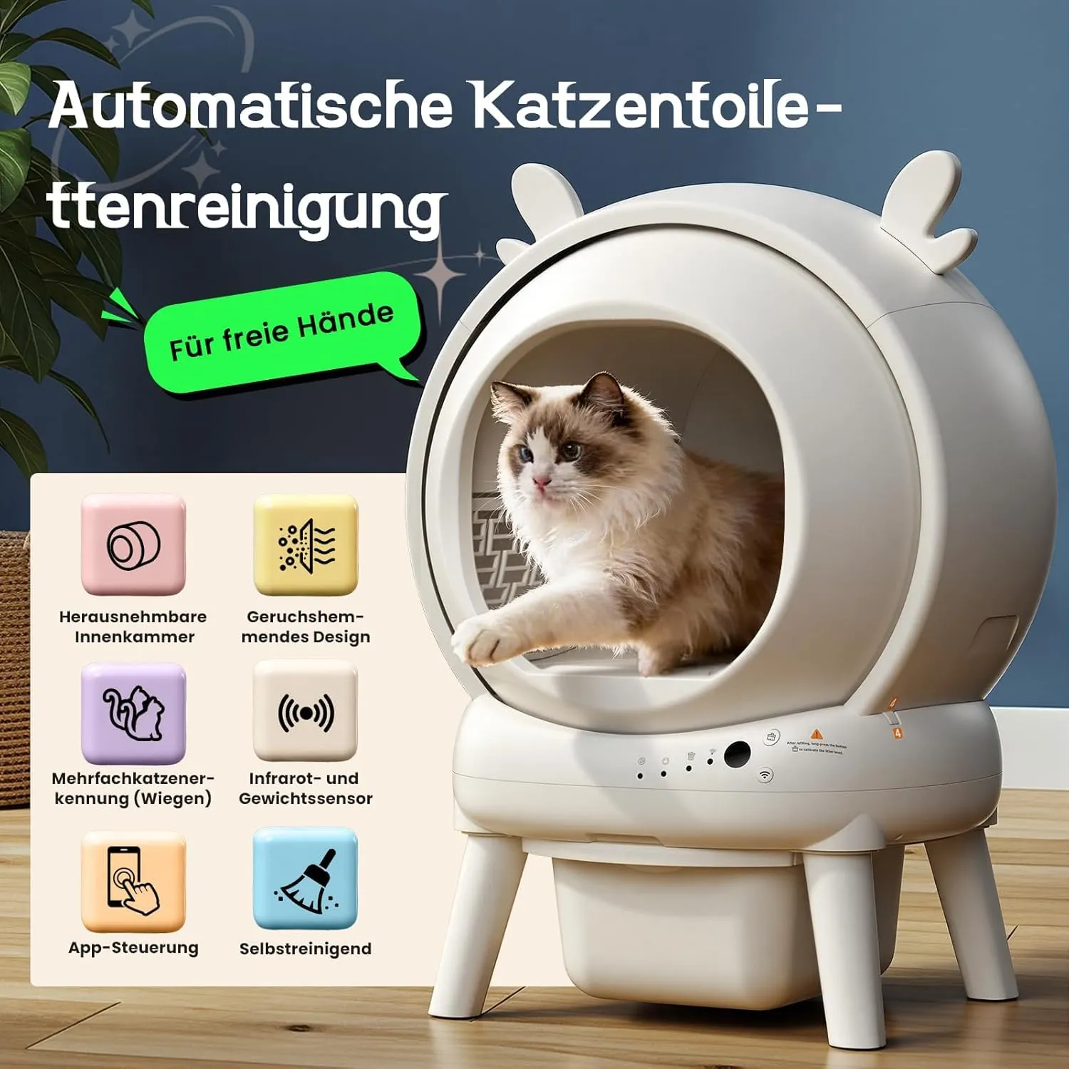 Lettiera Gatto Autopulente XXL, 79L Grande capacità Lettiera Gatto Chiusa, Sensori di Sicurezza, Eliminazione Odori, Anti Trappola, Controllo App, Silenziosa, Lettier Automatica per più Gatti - immagine 2