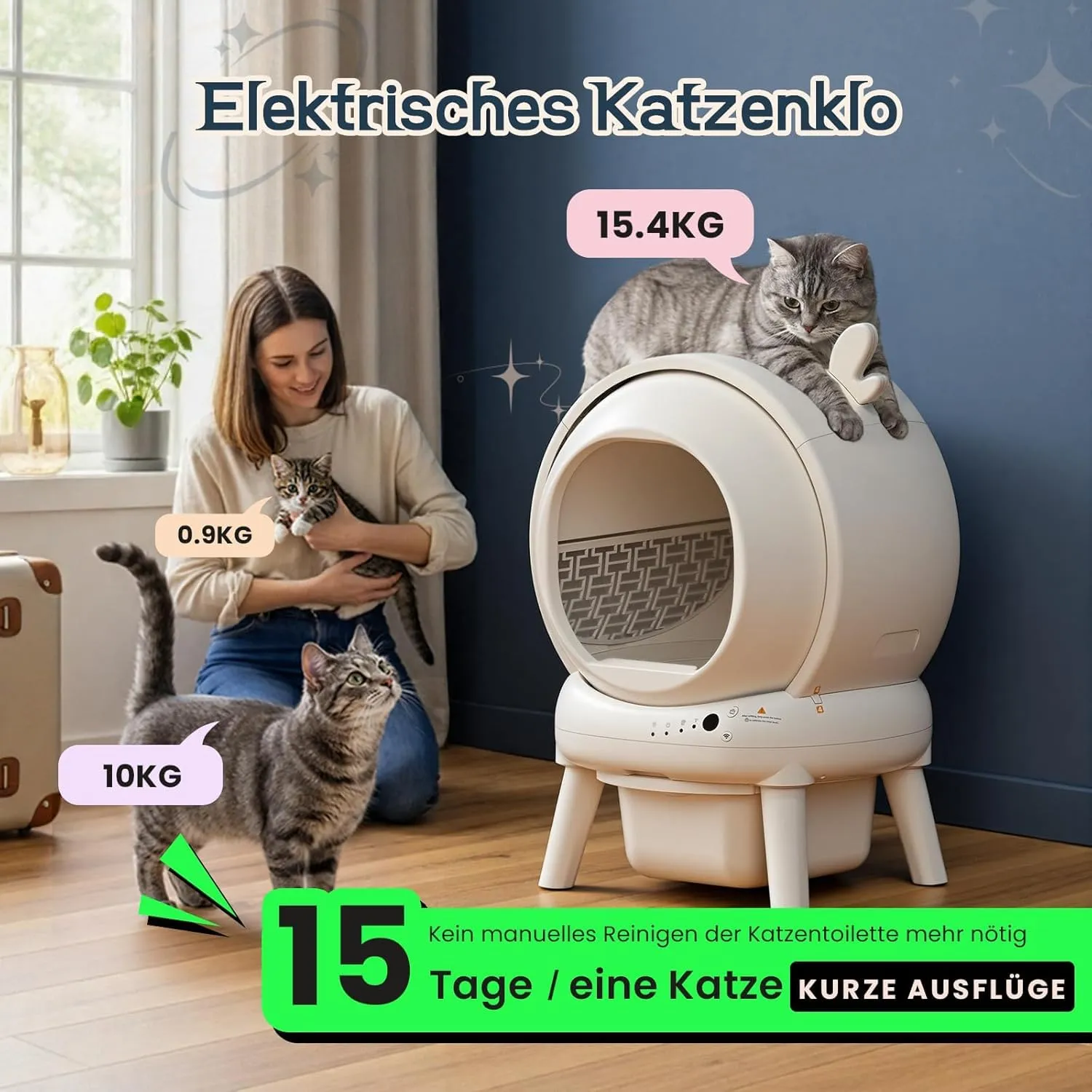 Lettiera Gatto Autopulente XXL, 79L Grande capacità Lettiera Gatto Chiusa, Sensori di Sicurezza, Eliminazione Odori, Anti Trappola, Controllo App, Silenziosa, Lettier Automatica per più Gatti - immagine 6