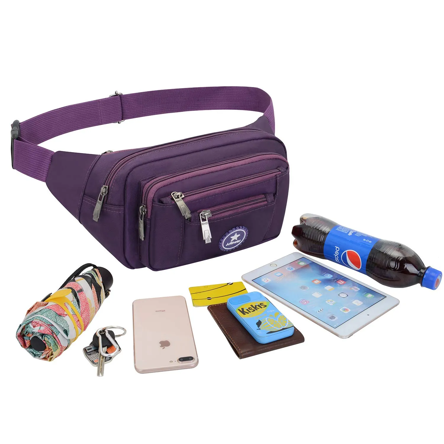 Impermeabile Borse Banana Uomo Donna Sport Running Zaini Escursionismo Borse Sportive Bicicletta Custodie per Coltelli e Strumenti da Trekking (Viola) - immagine 2
