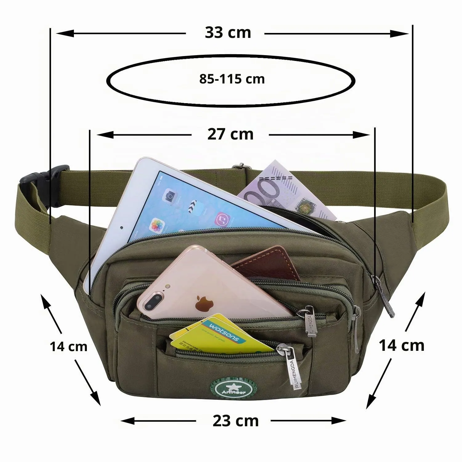 Ariineer Impermeabile Borse Banana Uomo Donna Sport Running Zaini Escursionismo Borse Sportive Bici Custodie per Coltelli e Strumenti da Trekking (Oliva) - immagine 4