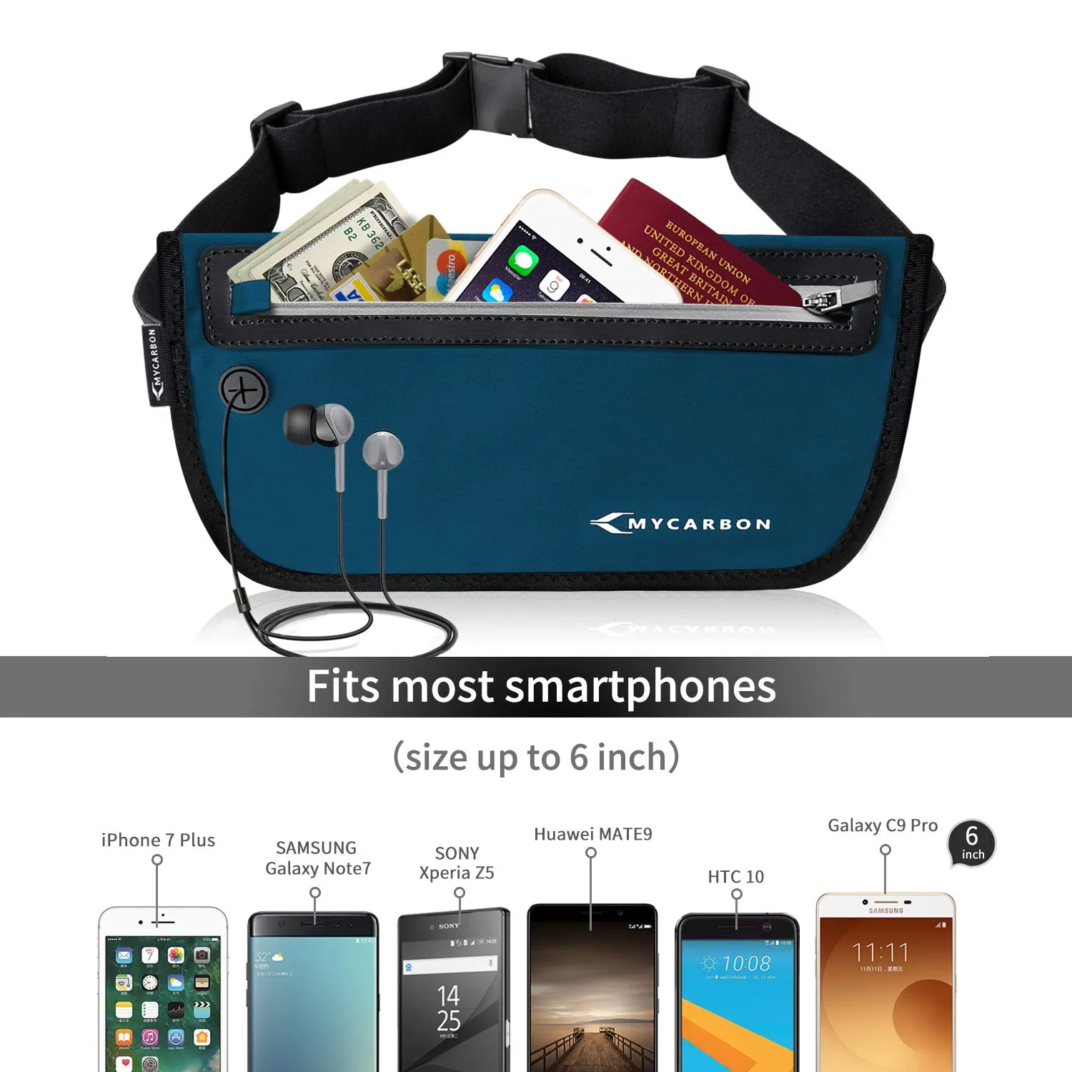 MYCARBON Cintura porta soldi da viaggio RFID contro furto invisibile portafoglio nascosto sotto i vestiti cintura portafoglio da viaggio di sicurezza marsupio impermeabile per denaro, carte, - immagine 2