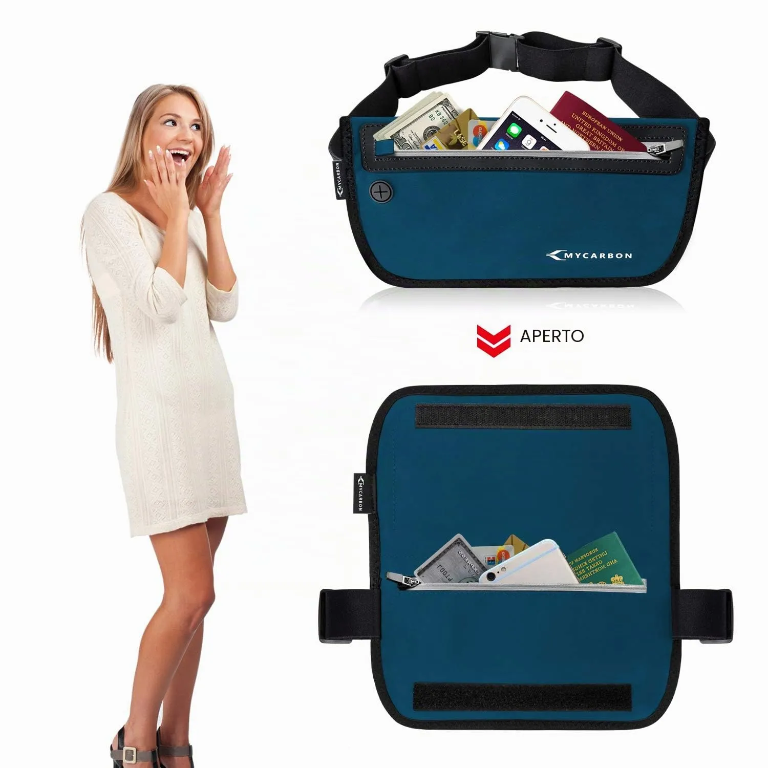 MYCARBON Cintura porta soldi da viaggio RFID contro furto invisibile portafoglio nascosto sotto i vestiti cintura portafoglio da viaggio di sicurezza marsupio impermeabile per denaro, carte, - immagine 9