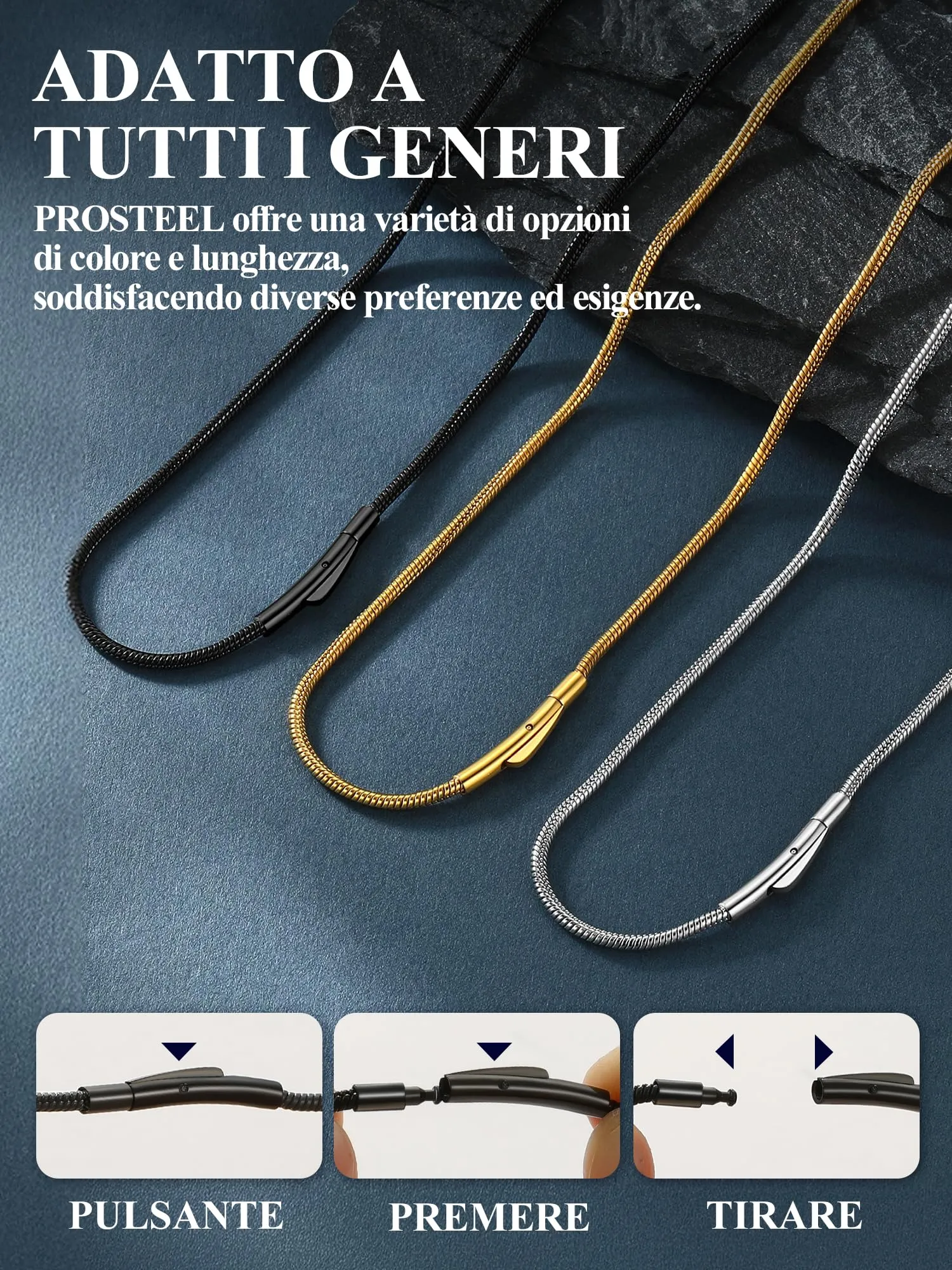 PROSTEEL 41CM Collana Serpente 2MM Collana Uomo Acciaio Donna Argento Serpentina Agile Catenina Versatile Solo o Impilato in 316L Acciaio Inox - immagine 9