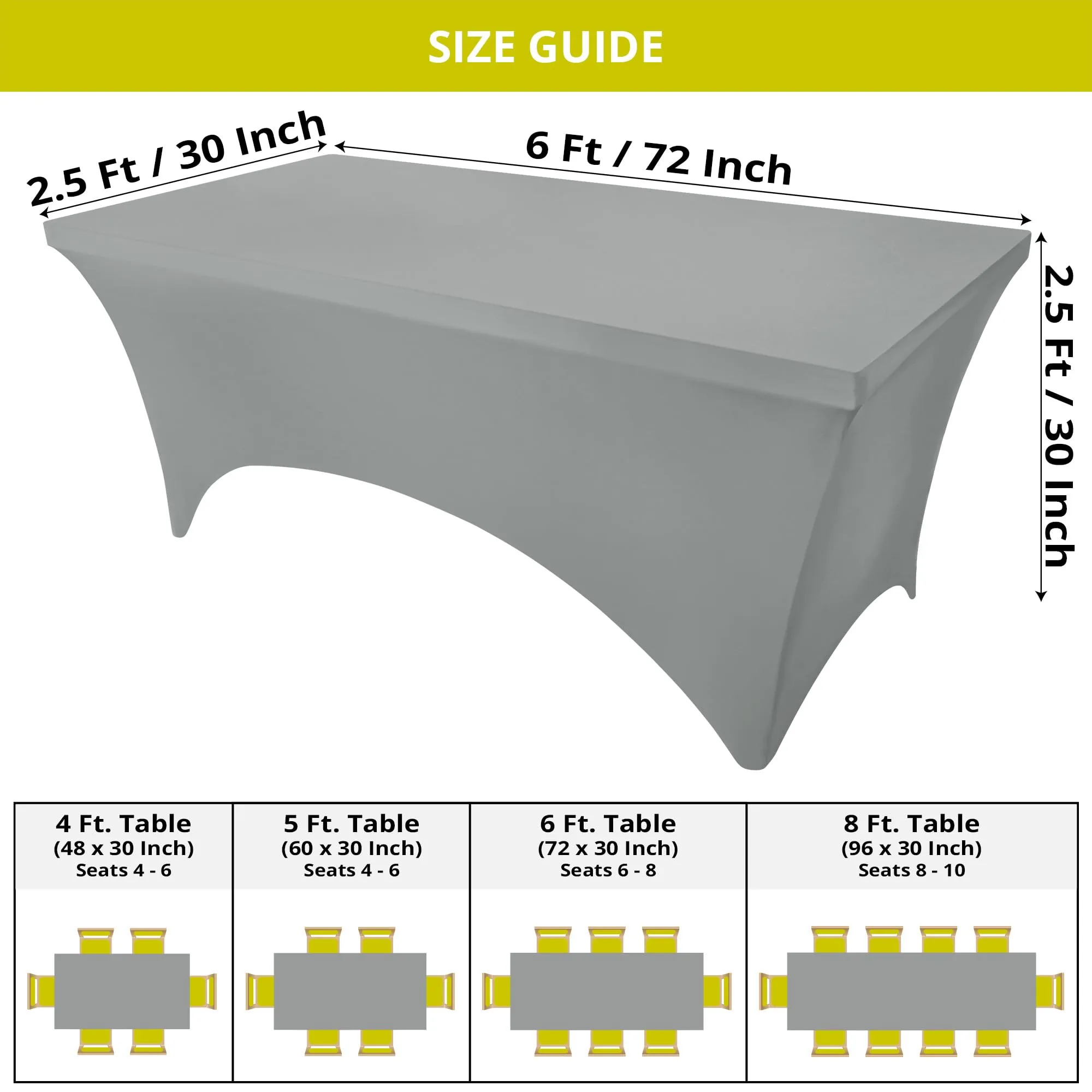 Utopia Kitchen Tovaglia Estensibile [6 Piedi, 183 cm] Copritavolo in Poliestere e Spandex - Lavabile in Lavatrice e Resistente alle Pieghe per Eventi e Feste (Confezione da 2, Grigio) - immagine 2