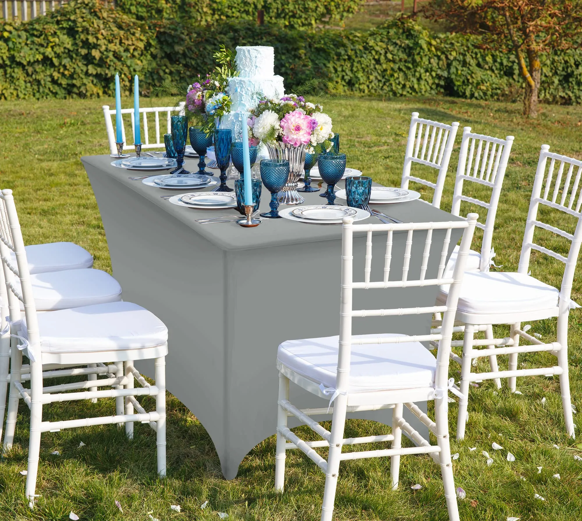 Utopia Kitchen Tovaglia Estensibile [6 Piedi, 183 cm] Copritavolo in Poliestere e Spandex - Lavabile in Lavatrice e Resistente alle Pieghe per Eventi e Feste (Confezione da 2, Grigio) - immagine 7