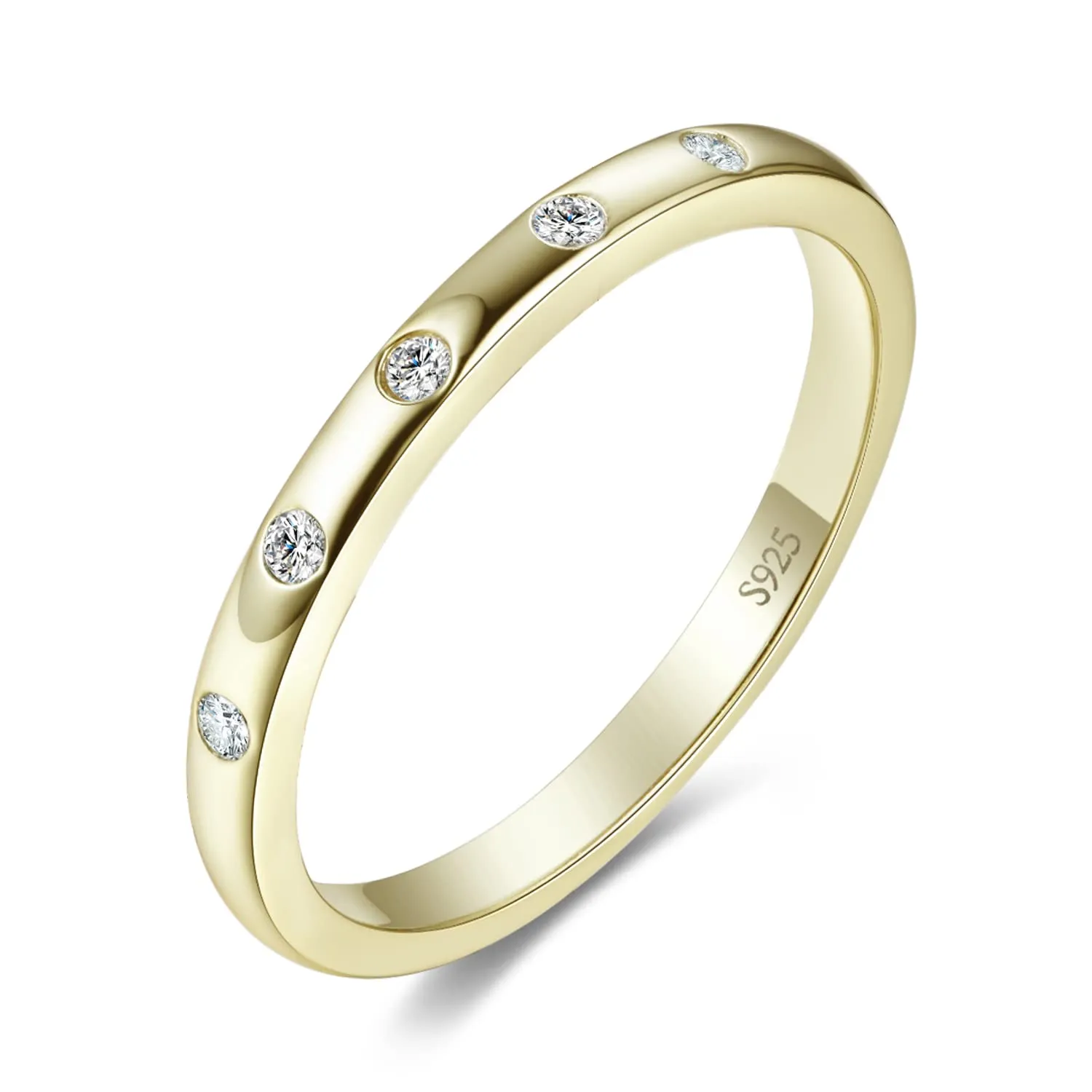 JewelryPalace Classici Anelli Impilabili Donna Argento 925 con Cubic Zirconia, Anello Dorato con Cinque Pietre Preziose, Fedi Matrimonio Set Gioielli - immagine 1