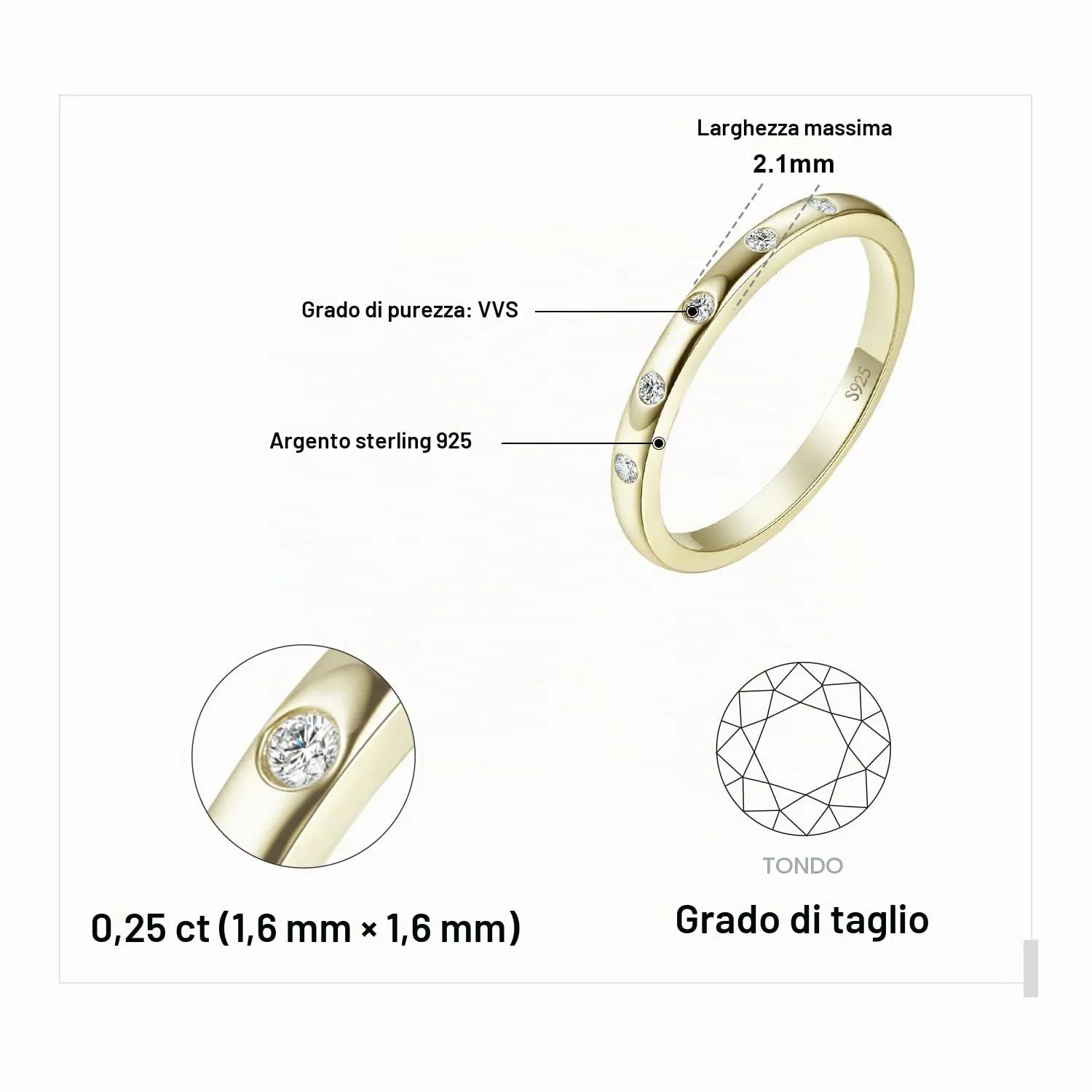 JewelryPalace Classici Anelli Impilabili Donna Argento 925 con Cubic Zirconia, Anello Dorato con Cinque Pietre Preziose, Fedi Matrimonio Set Gioielli - immagine 2