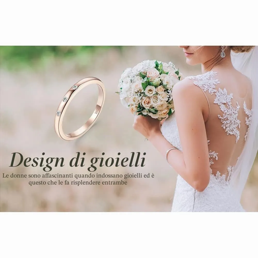 JewelryPalace Classici Pave Impilabili Donna Argento 925 con Cubica Zirconia, Anello Tre Ori Solitario a 3 Pietre Oro Rosa Dorato a 5 Pietre, Fedi Nuziali Set Gioielli Donna - immagine 6
