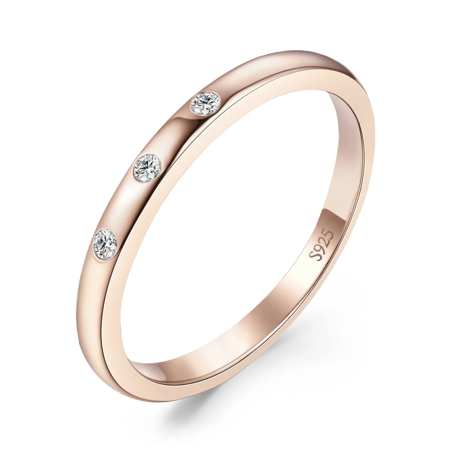 JewelryPalace Classici Anelli Impilabili Donna Argento 925 Con Cubic Zirconia, Anello Rosa a Tre Pietre Preziose, Fedi Matrimonio Set Gioielli Oro Rosa - immagine 1