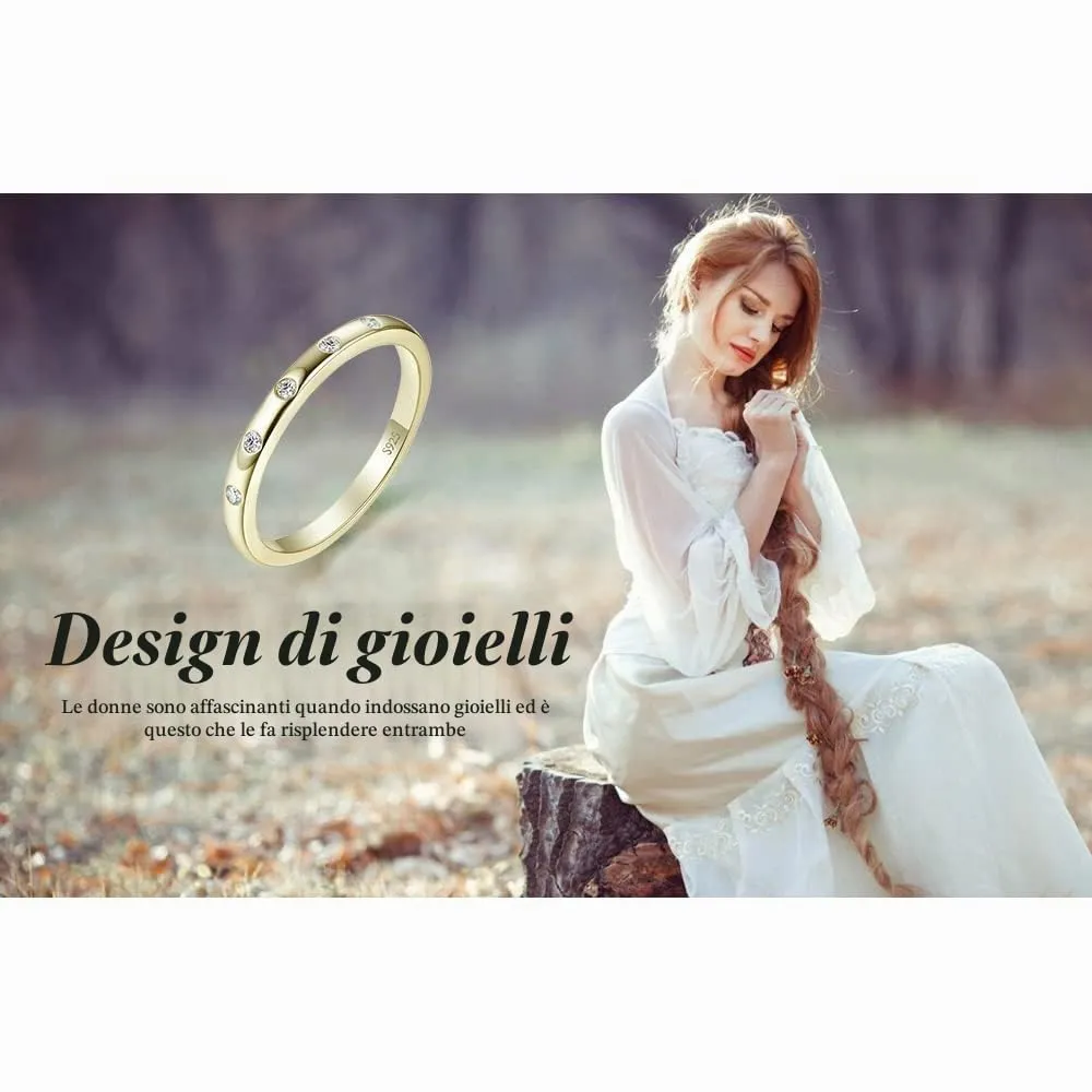 JewelryPalace Classici Anelli Impilabili Argento 925 con Cubic Zirconia, Anello Dorato con Cinque Pietre Preziose, Fedi Matrimonio in Argento Anello Oro Set Gioielli - immagine 6