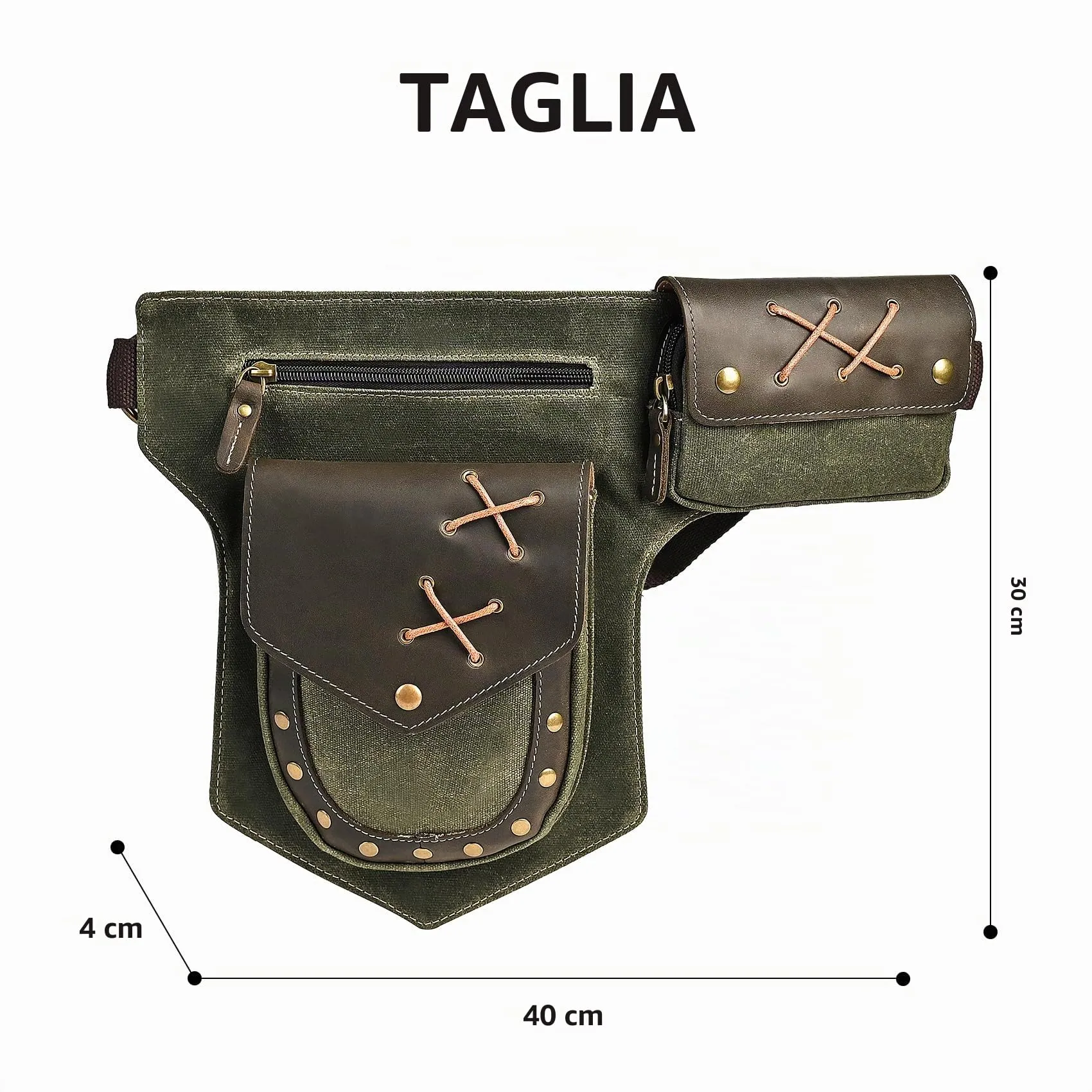 Handadsume Tela Resistente All'acqua + Vera Pelle Moto Equitazione Travel Coscia Borsa per Gambe Marsupio in Vita Per Gli Uomini Donne FB211-8 (A-Verde) - immagine 7