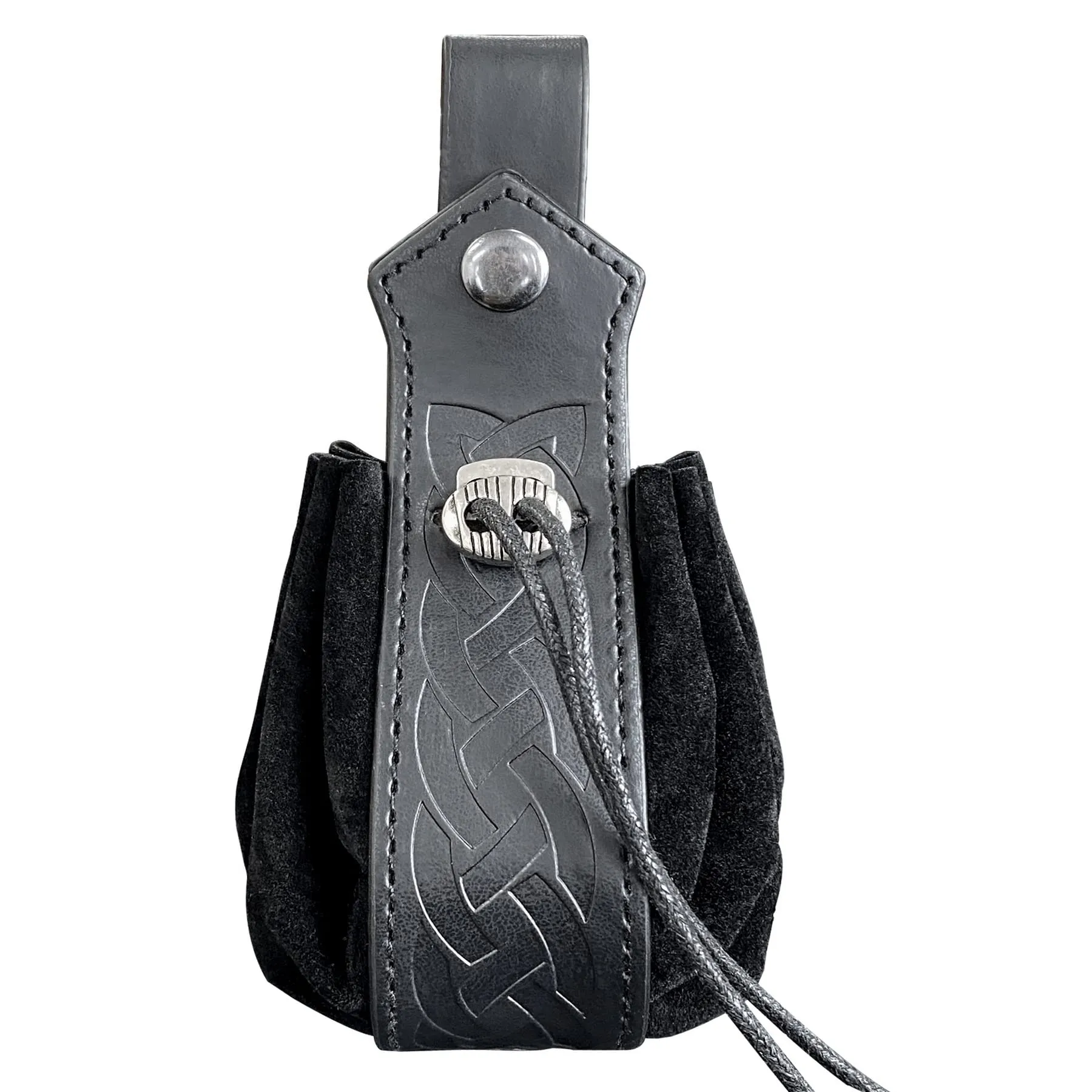 Marsupio medievale in ecopelle, marsupio vichingo con coulisse, portamonete rinascimentale vintage, sacchetto dei dadi per il LARP Halloween Ren Faire (Nero) - immagine 2