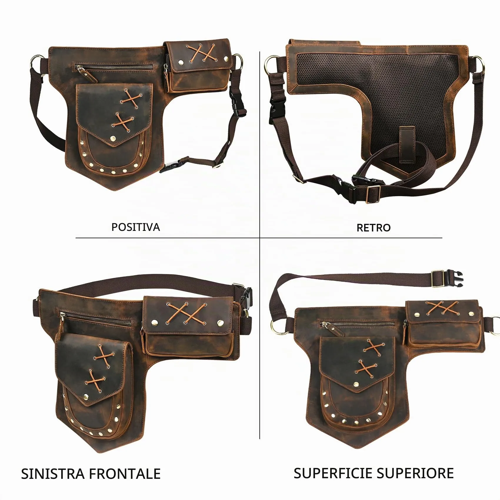 Handadsume Tela Resistente All'acqua + Vera Pelle Moto Equitazione Travel Coscia Borsa per Gambe Marsupio in Vita Per Gli Uomini Donne FB211-8 (100% Vera Pelle-A-Marrone) - immagine 4