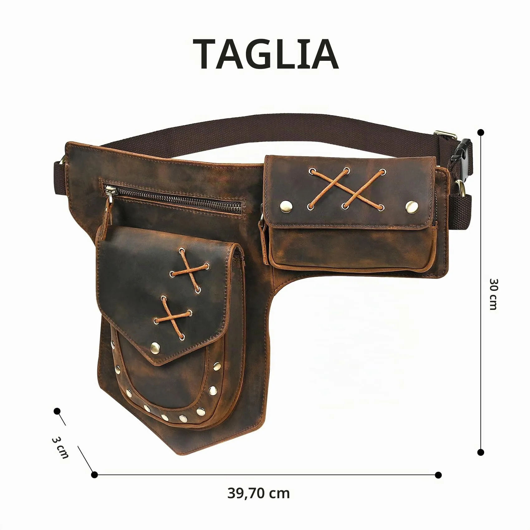 Handadsume Tela Resistente All'acqua + Vera Pelle Moto Equitazione Travel Coscia Borsa per Gambe Marsupio in Vita Per Gli Uomini Donne FB211-8 (100% Vera Pelle-A-Marrone) - immagine 7