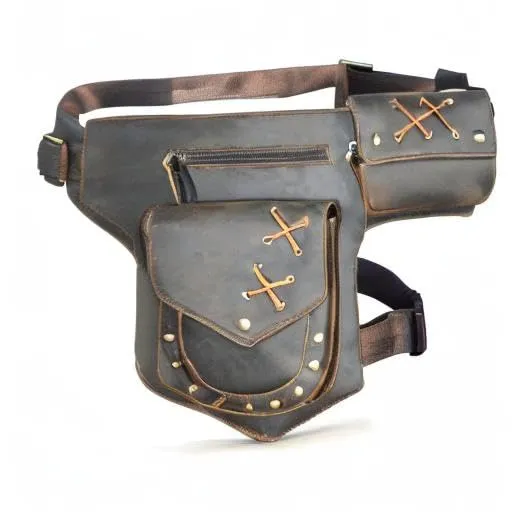 Handadsume Tela Resistente All'acqua + Vera Pelle Moto Equitazione Travel Coscia Borsa per Gambe Marsupio in Vita Per Gli Uomini Donne FB211-8 (100% Vera Pelle-A-Marrone) - immagine 8