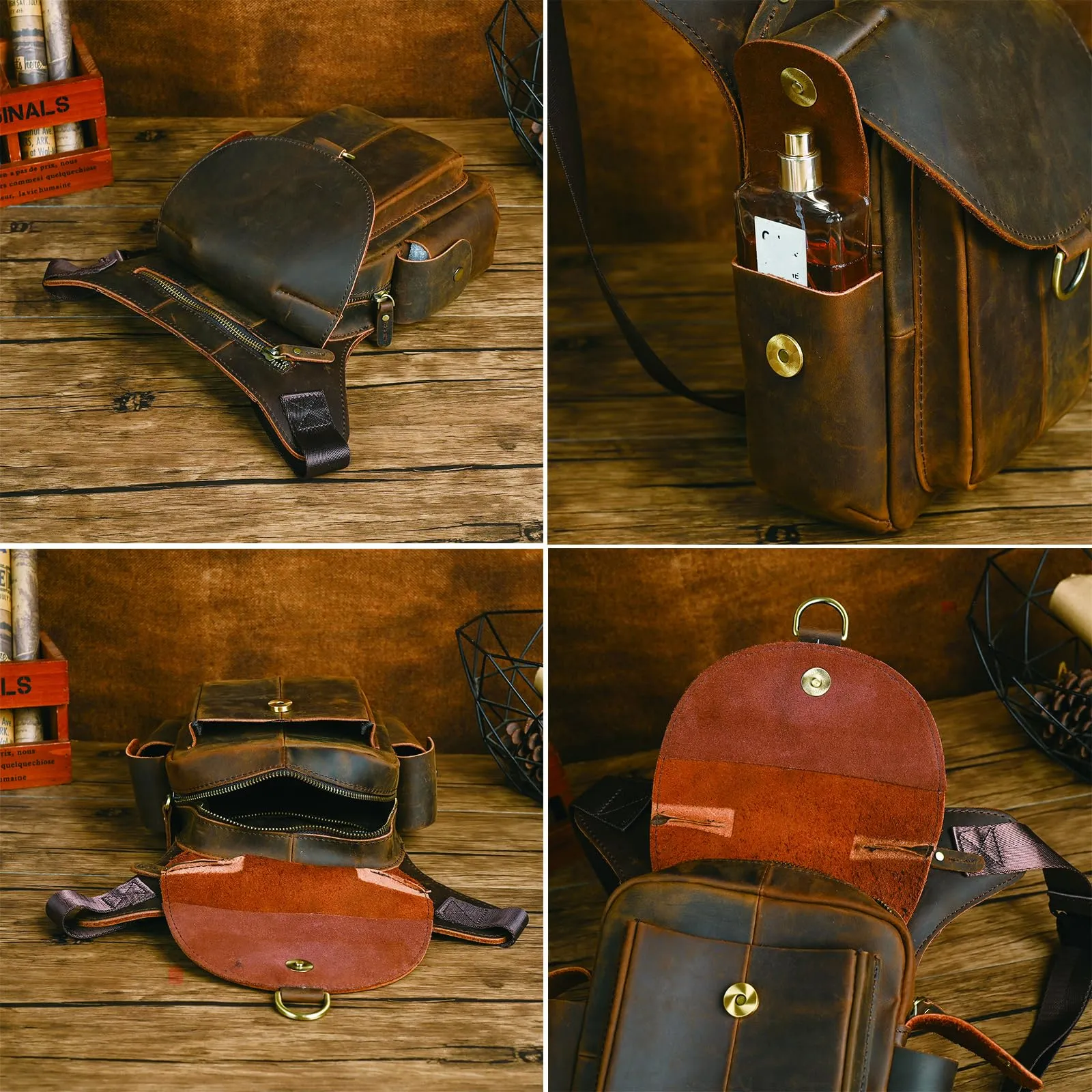 Handadsume Tela Resistente All'acqua + Vera Pelle Moto Equitazione Travel Coscia Borsa per Gambe Marsupio in Vita Per Gli Uomini Donne FB211-8 (X-9938-100% PELLE) - immagine 5