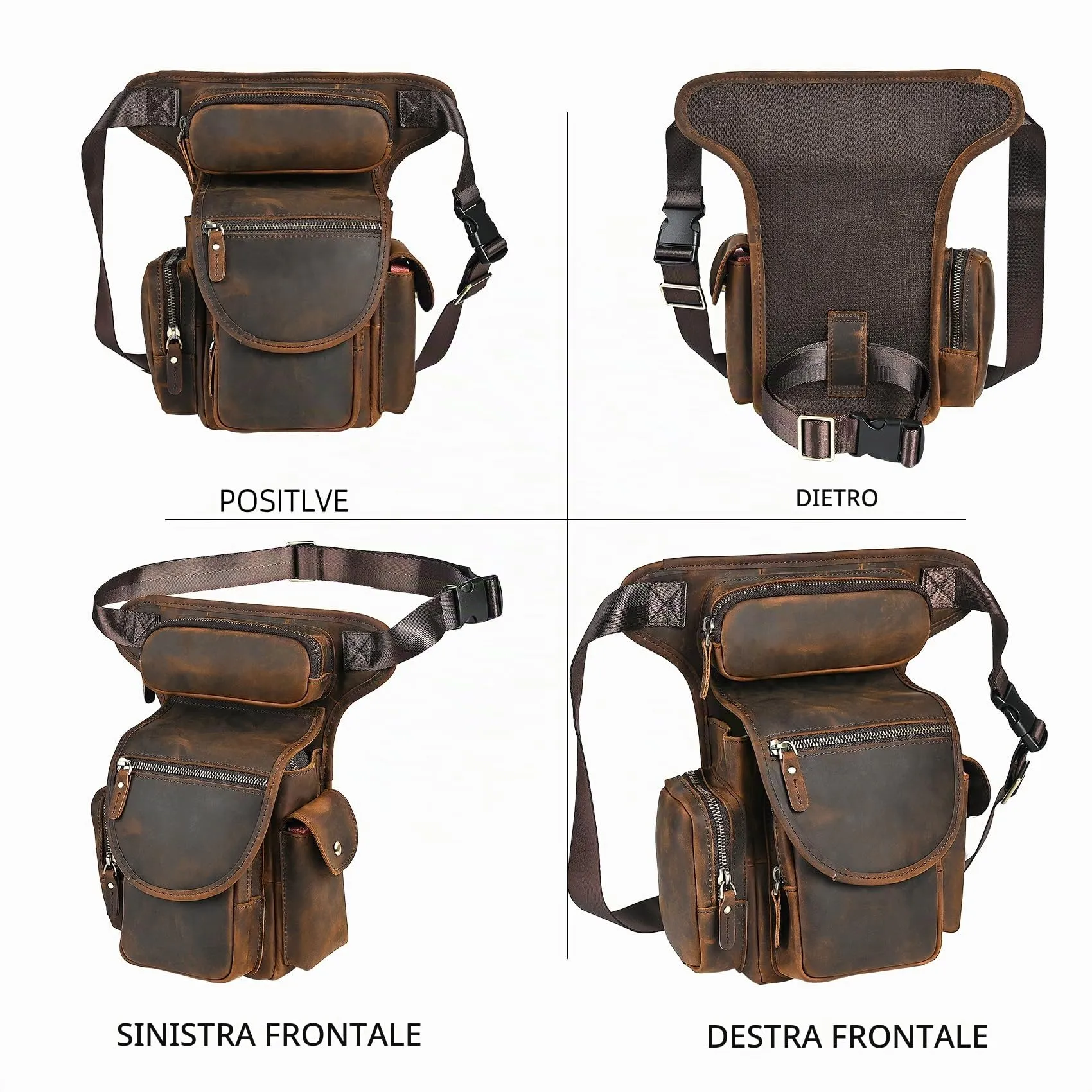 Handadsume Tela Resistente All'acqua + Vera Pelle Moto Equitazione Travel Coscia Borsa per Gambe Marsupio in Vita Per Gli Uomini Donne FB211-8 (X-3109-100% PELLE) - immagine 4