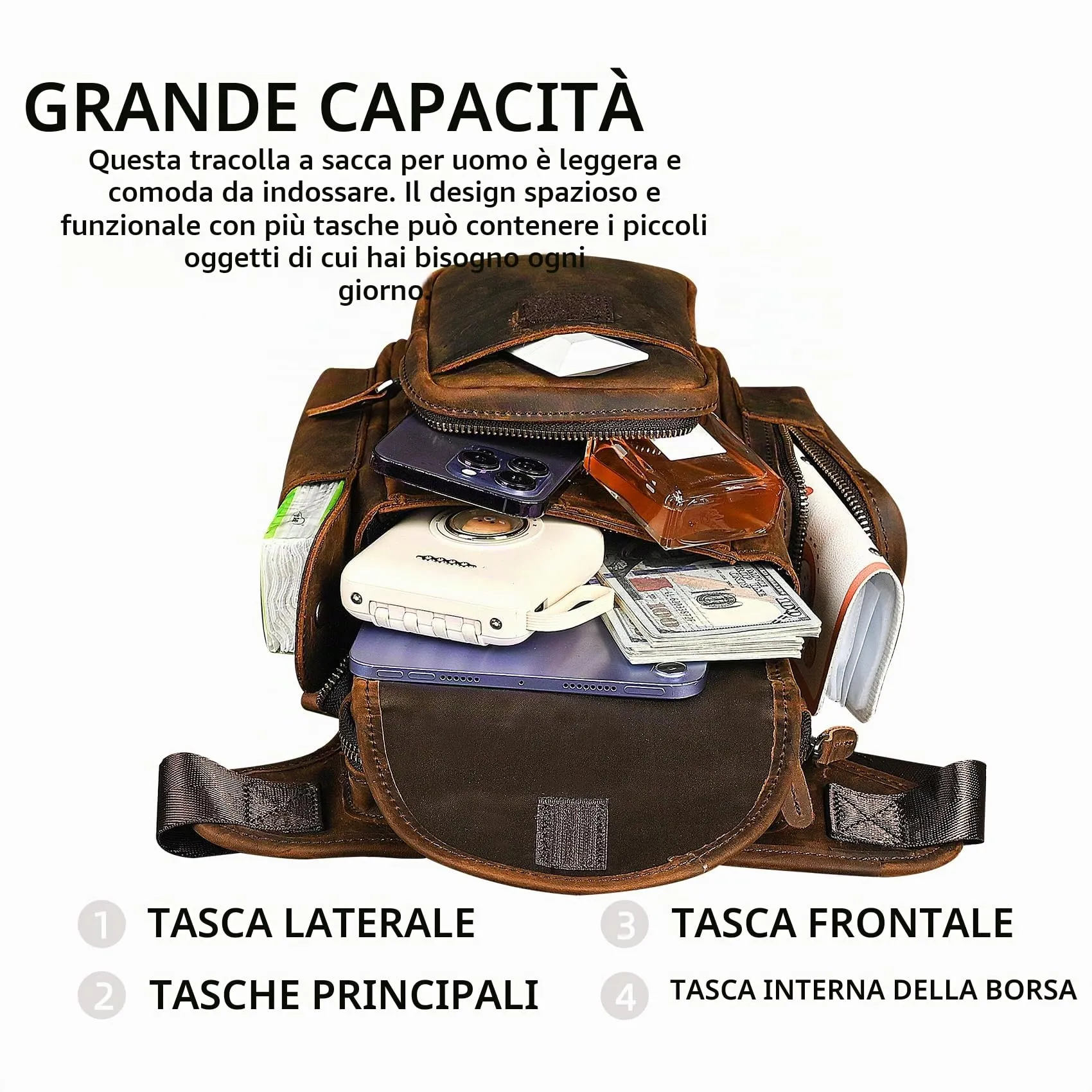 Handadsume Tela Resistente All'acqua + Vera Pelle Moto Equitazione Travel Coscia Borsa per Gambe Marsupio in Vita Per Gli Uomini Donne FB211-8 (X-3109-100% PELLE) - immagine 6