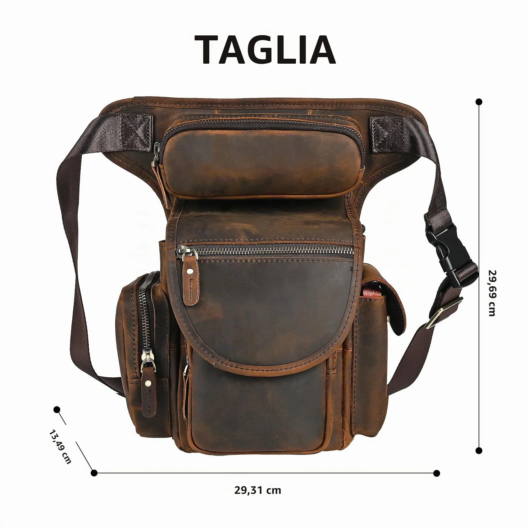 Handadsume Tela Resistente All'acqua + Vera Pelle Moto Equitazione Travel Coscia Borsa per Gambe Marsupio in Vita Per Gli Uomini Donne FB211-8 (X-3109-100% PELLE) - immagine 7