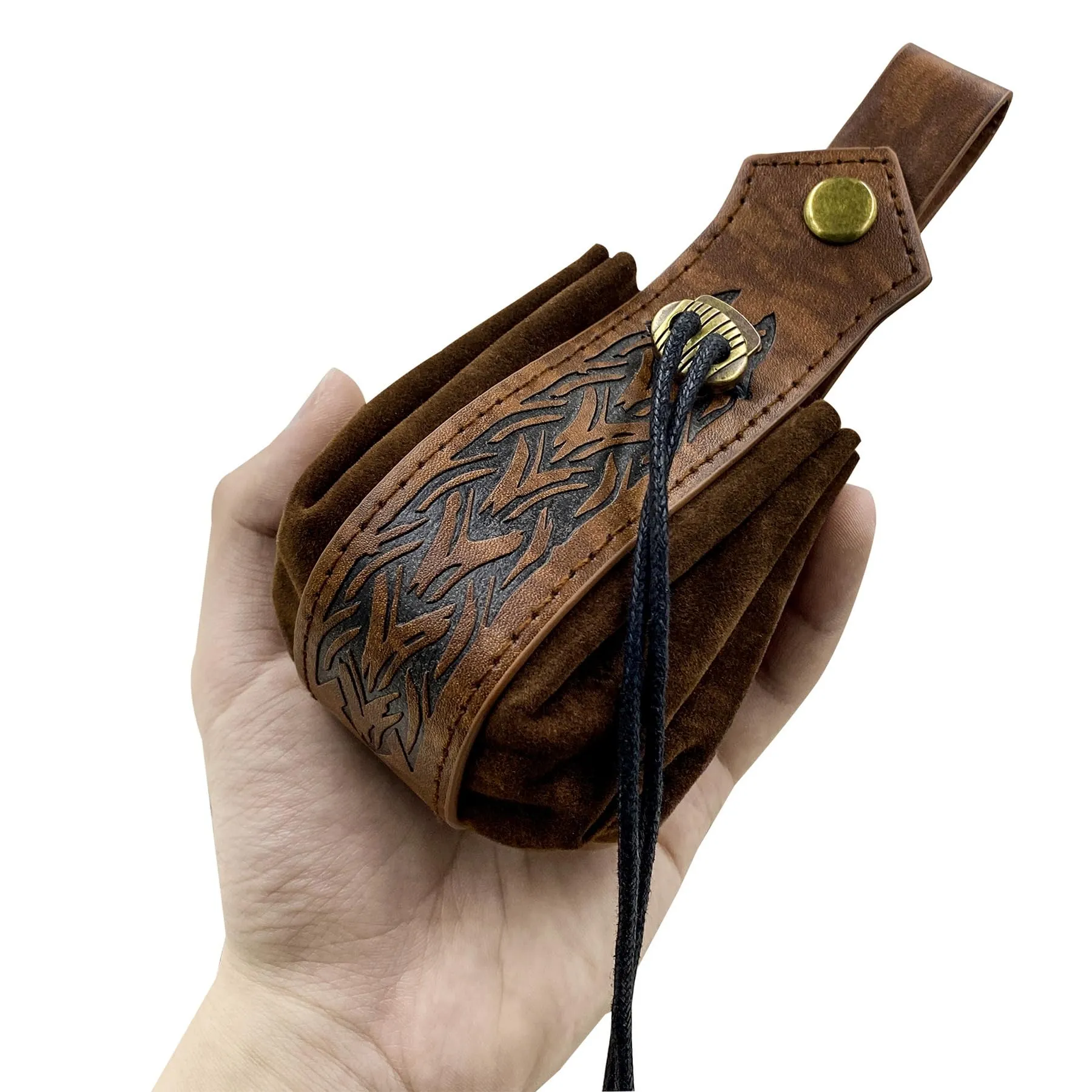 Marsupio medievale in ecopelle, marsupio vichingo con coulisse, portamonete rinascimentale vintage, sacchetto dei dadi per il LARP Halloween Ren Faire (Marrone-2) - immagine 2