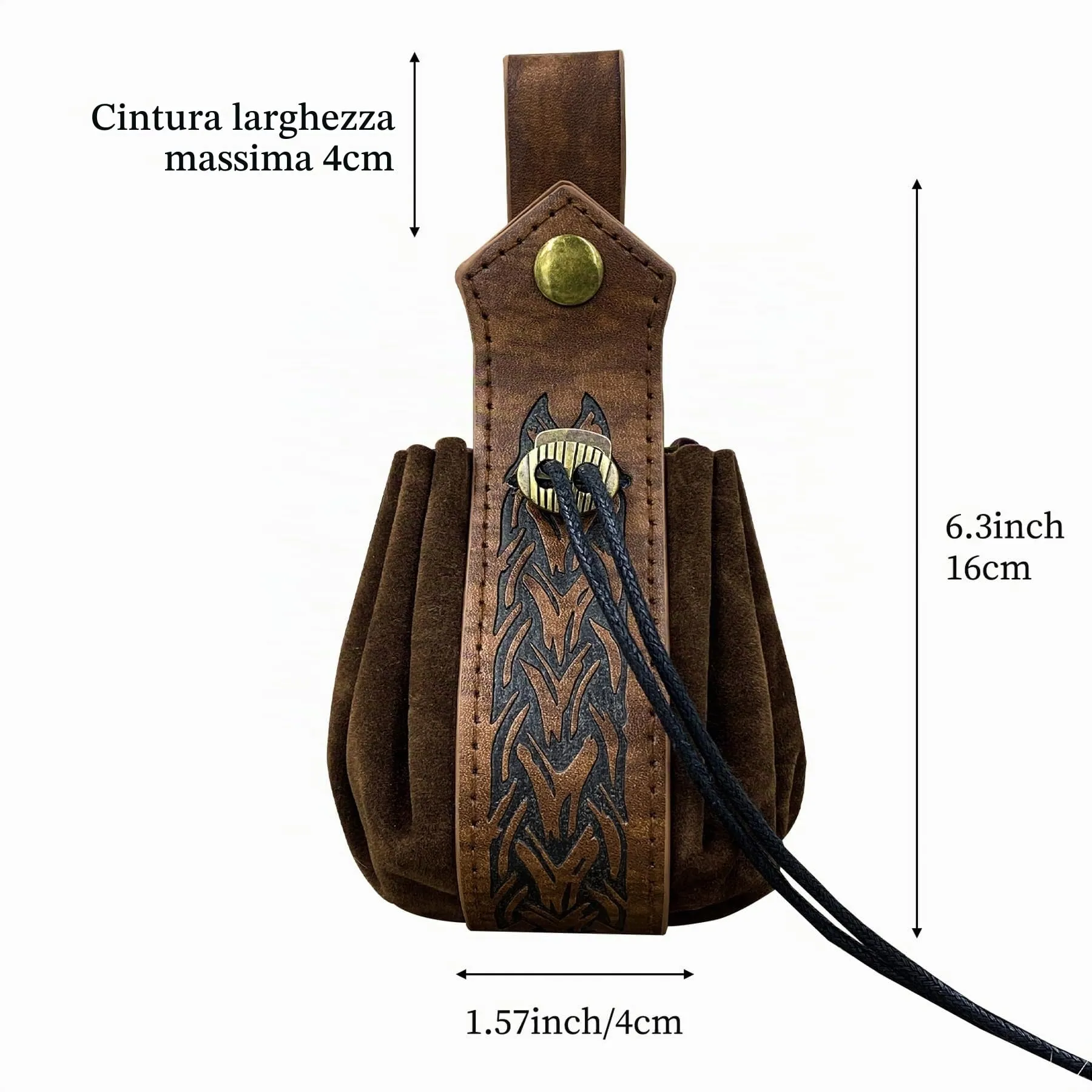 Marsupio medievale in ecopelle, marsupio vichingo con coulisse, portamonete rinascimentale vintage, sacchetto dei dadi per il LARP Halloween Ren Faire (Marrone-2) - immagine 5