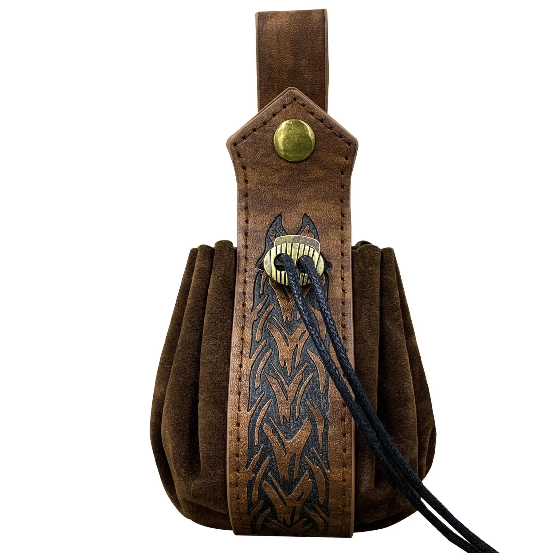 Marsupio medievale in ecopelle, marsupio vichingo con coulisse, portamonete rinascimentale vintage, sacchetto dei dadi per il LARP Halloween Ren Faire (Marrone-2) - immagine 6