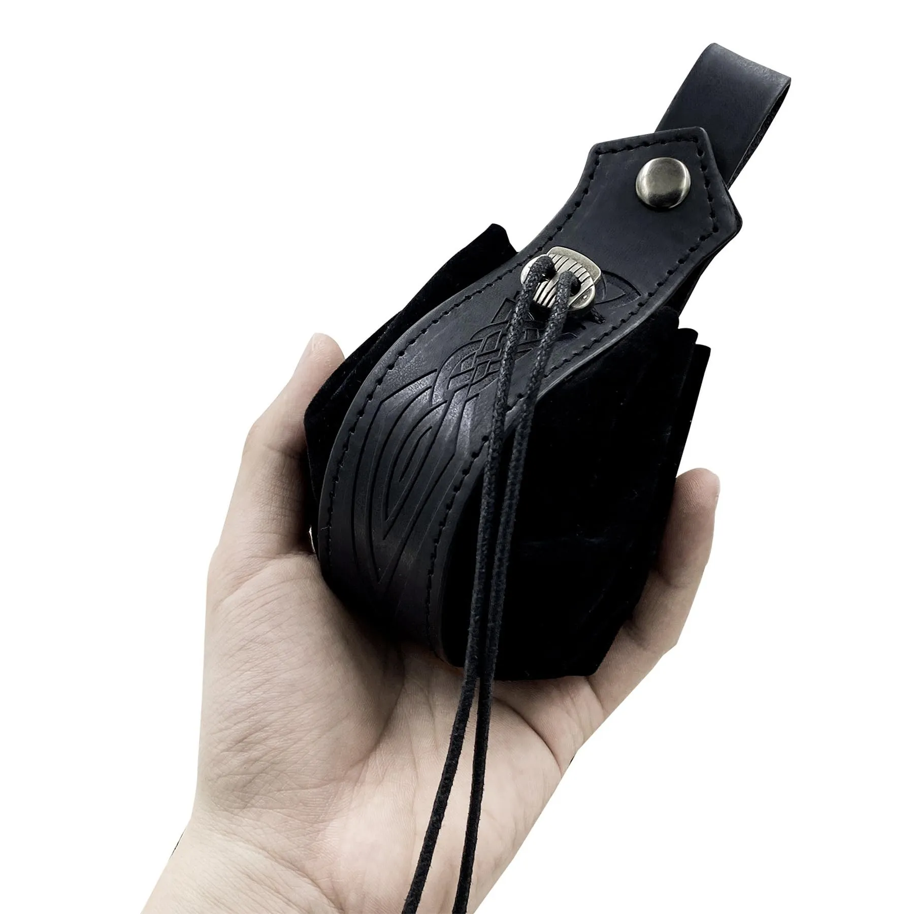 Marsupio medievale in ecopelle, marsupio vichingo con coulisse, portamonete rinascimentale vintage, sacchetto dei dadi per il LARP Halloween Ren Faire (Nero-3) - immagine 2