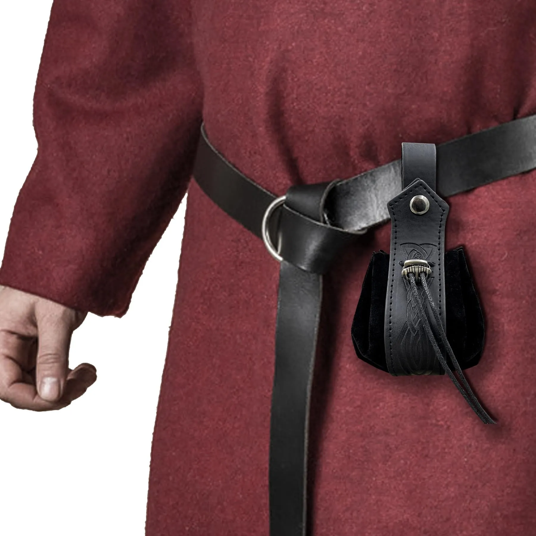 Marsupio medievale in ecopelle, marsupio vichingo con coulisse, portamonete rinascimentale vintage, sacchetto dei dadi per il LARP Halloween Ren Faire (Nero-3) - immagine 3