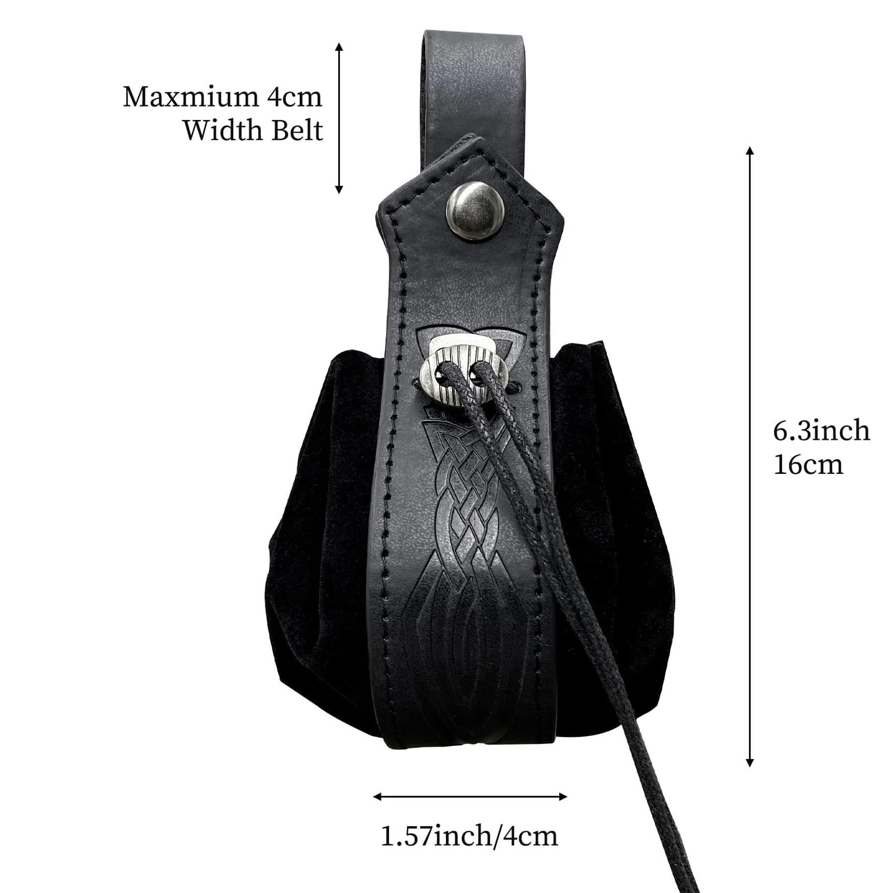 Marsupio medievale in ecopelle, marsupio vichingo con coulisse, portamonete rinascimentale vintage, sacchetto dei dadi per il LARP Halloween Ren Faire (Nero-3) - immagine 5